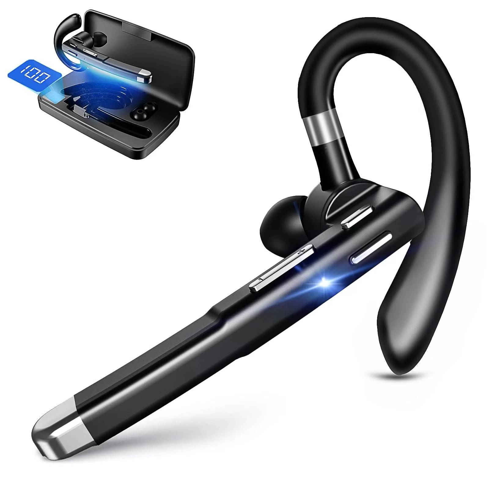 Bluetooth Headset,Wireless Bluetooth Earpiece with 500mAh Charging Case 80 Hours Talking Time,V5.2 Hands-Free Earphones with Built-in Mic for Driving/Office/Business, Compatible with iOS and Android