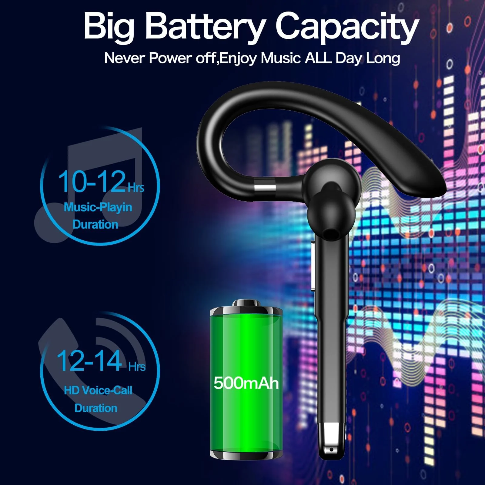 Bluetooth Headset,Wireless Bluetooth Earpiece with 500mAh Charging Case 80 Hours Talking Time,V5.2 Hands-Free Earphones with Built-in Mic for Driving/Office/Business, Compatible with iOS and Android - Image 4
