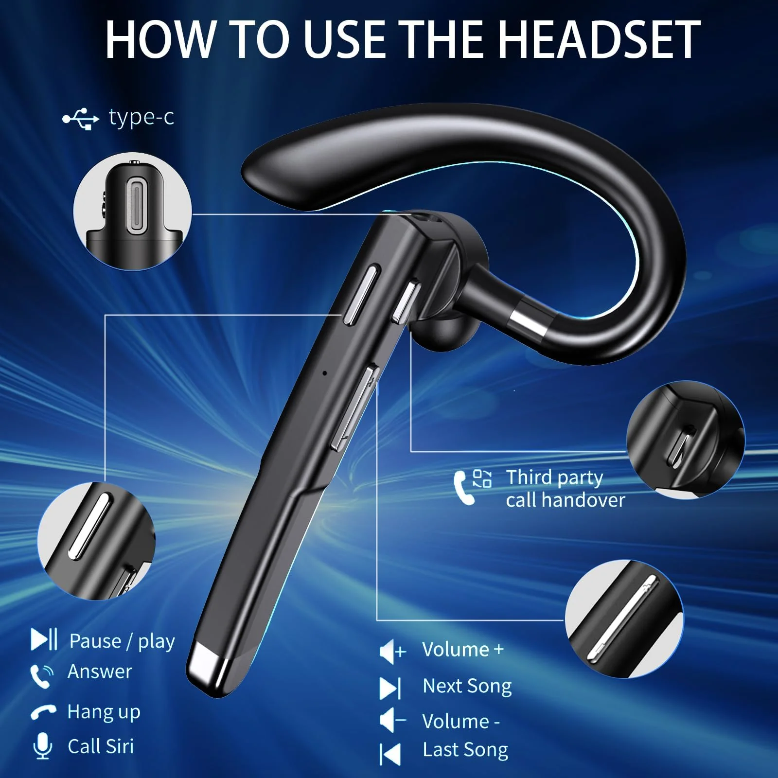 Bluetooth Headset,Wireless Bluetooth Earpiece with 500mAh Charging Case 80 Hours Talking Time,V5.2 Hands-Free Earphones with Built-in Mic for Driving/Office/Business, Compatible with iOS and Android - Image 5