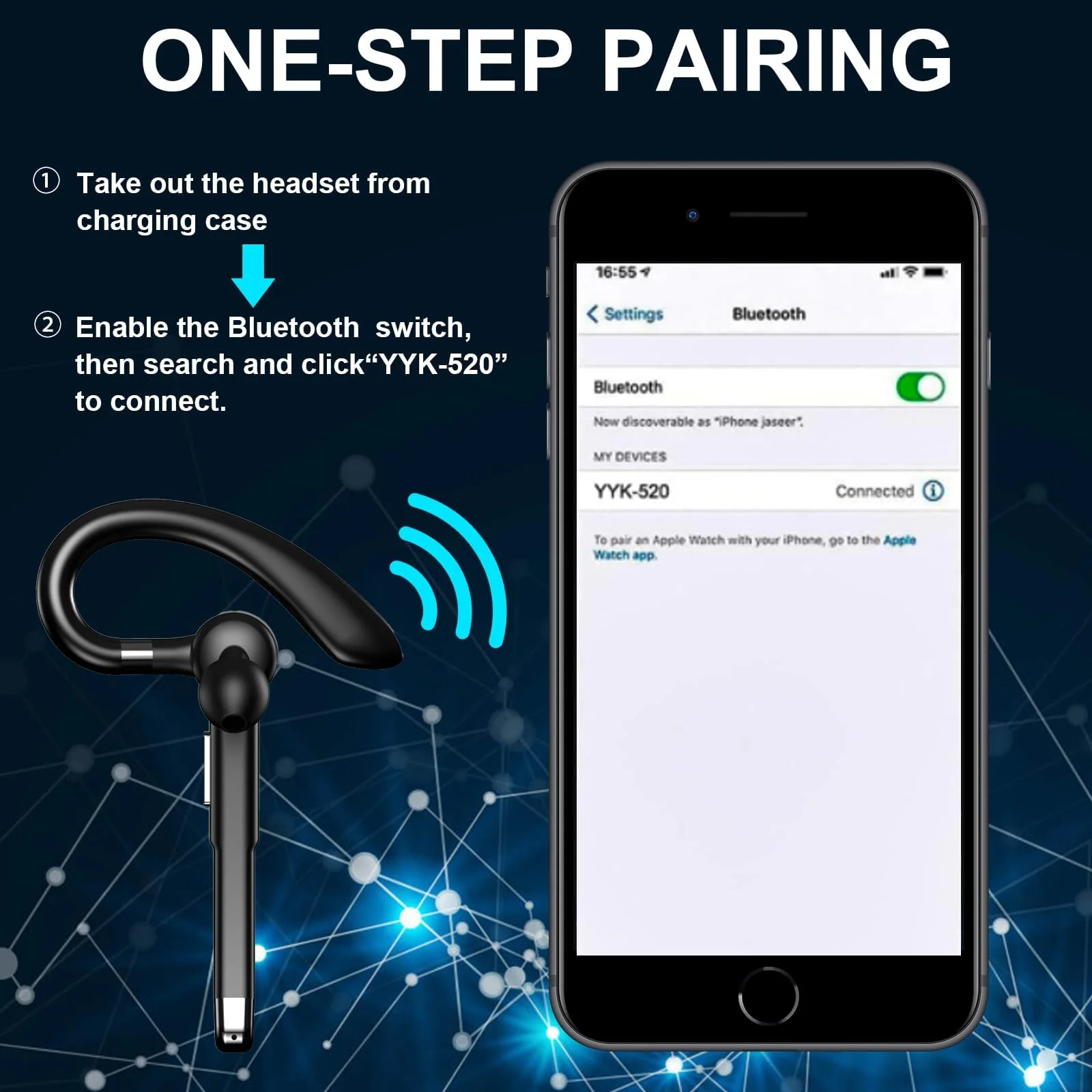 Bluetooth Headset,Wireless Bluetooth Earpiece with 500mAh Charging Case 80 Hours Talking Time,V5.2 Hands-Free Earphones with Built-in Mic for Driving/Office/Business, Compatible with iOS and Android - Image 6