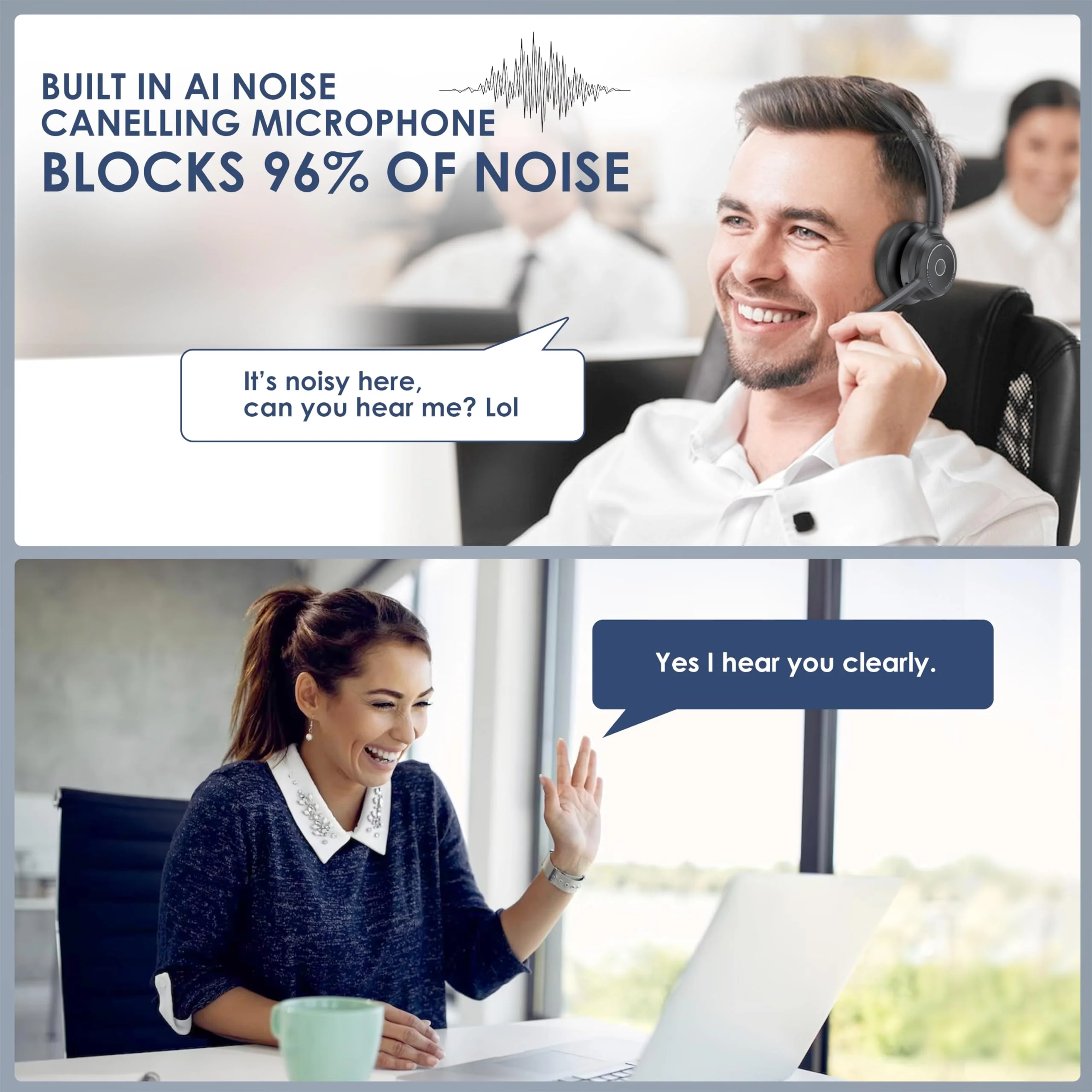 Bluetooth Headset, Wireless Headset with Noise Cancelling Microphone for Work, On Ear Headphones with USB Dongle and Mute Mic for Computer, Office Headset for Work, Call Center - Image 2