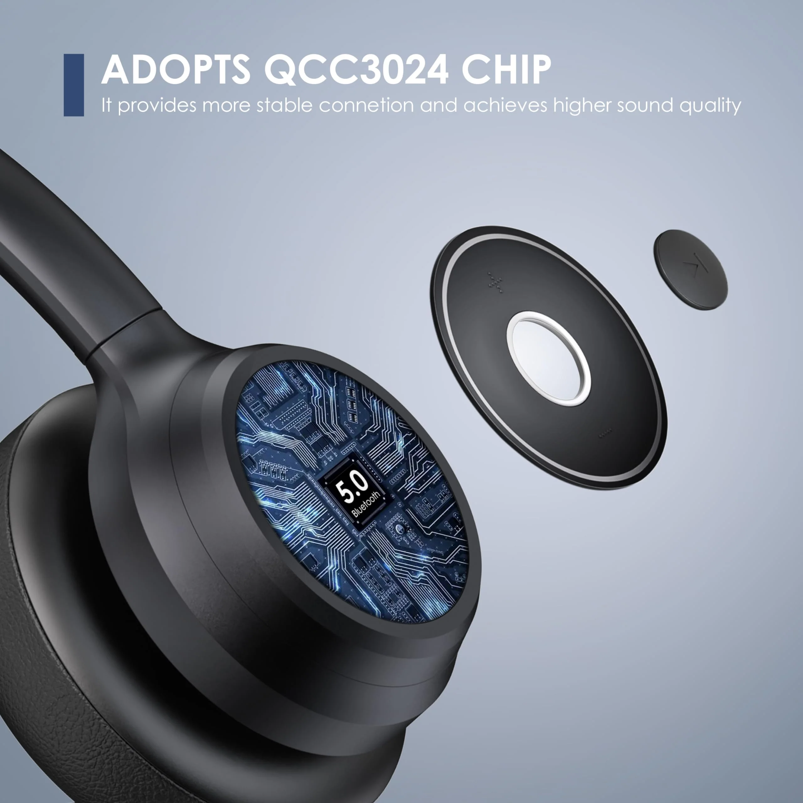 Bluetooth Headset, Wireless Headset with Noise Cancelling Microphone for Work, On Ear Headphones with USB Dongle and Mute Mic for Computer, Office Headset for Work, Call Center - Image 3