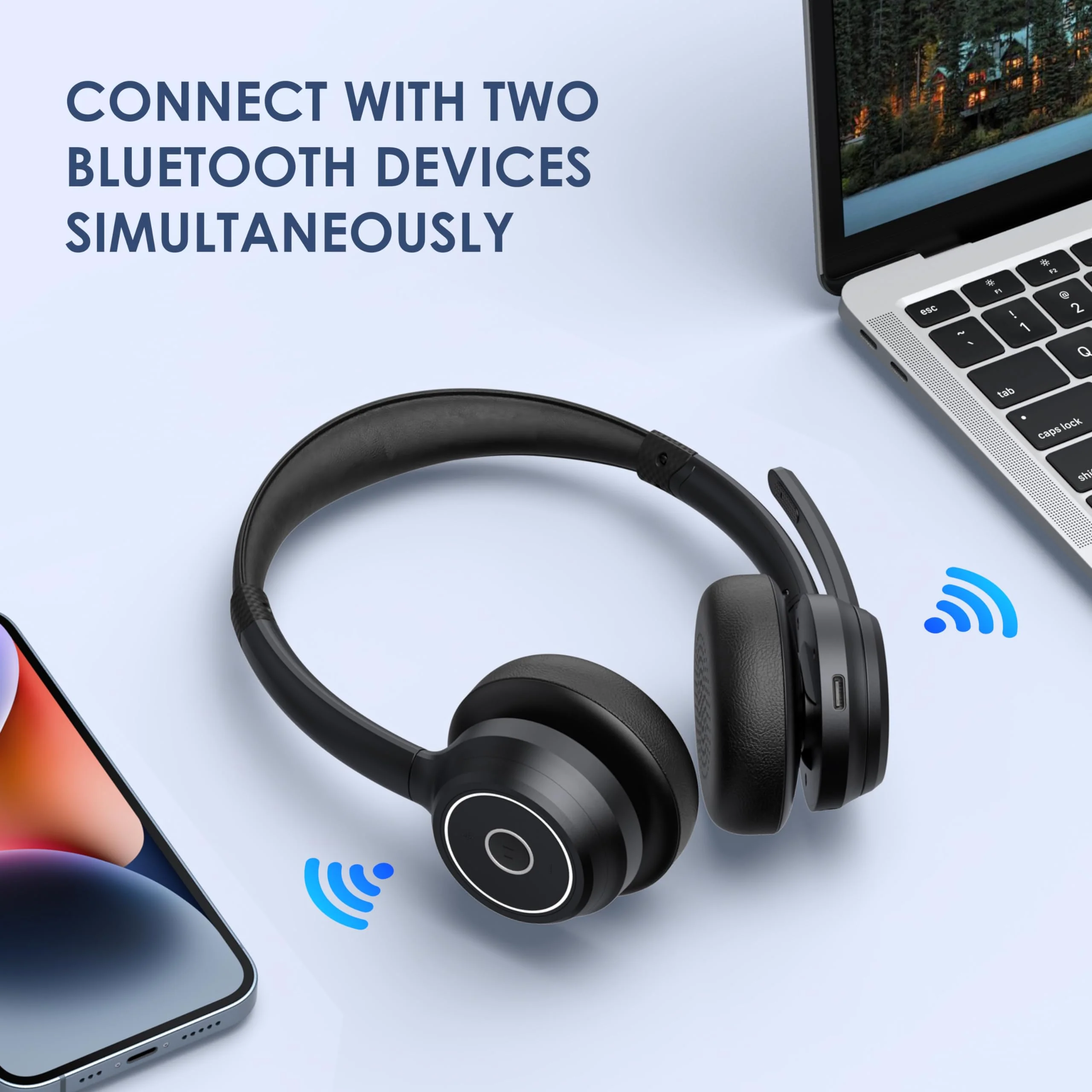 Bluetooth Headset, Wireless Headset with Noise Cancelling Microphone for Work, On Ear Headphones with USB Dongle and Mute Mic for Computer, Office Headset for Work, Call Center - Image 5