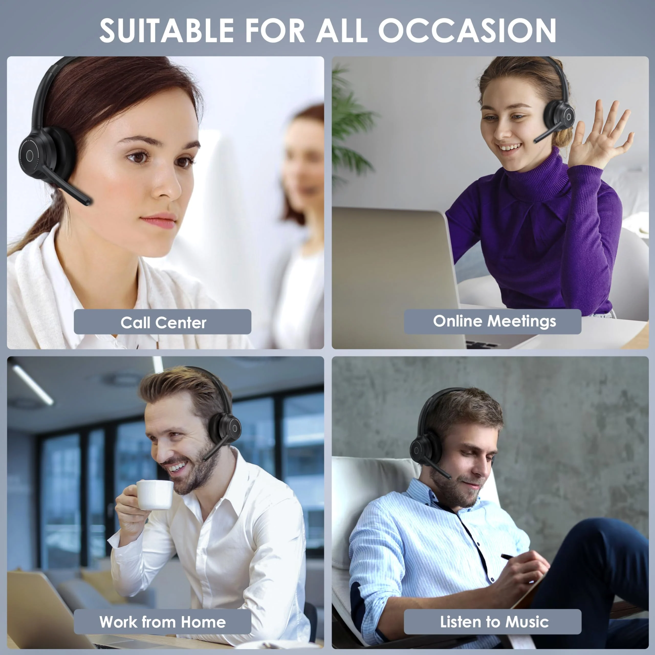 Bluetooth Headset, Wireless Headset with Noise Cancelling Microphone for Work, On Ear Headphones with USB Dongle and Mute Mic for Computer, Office Headset for Work, Call Center - Image 7