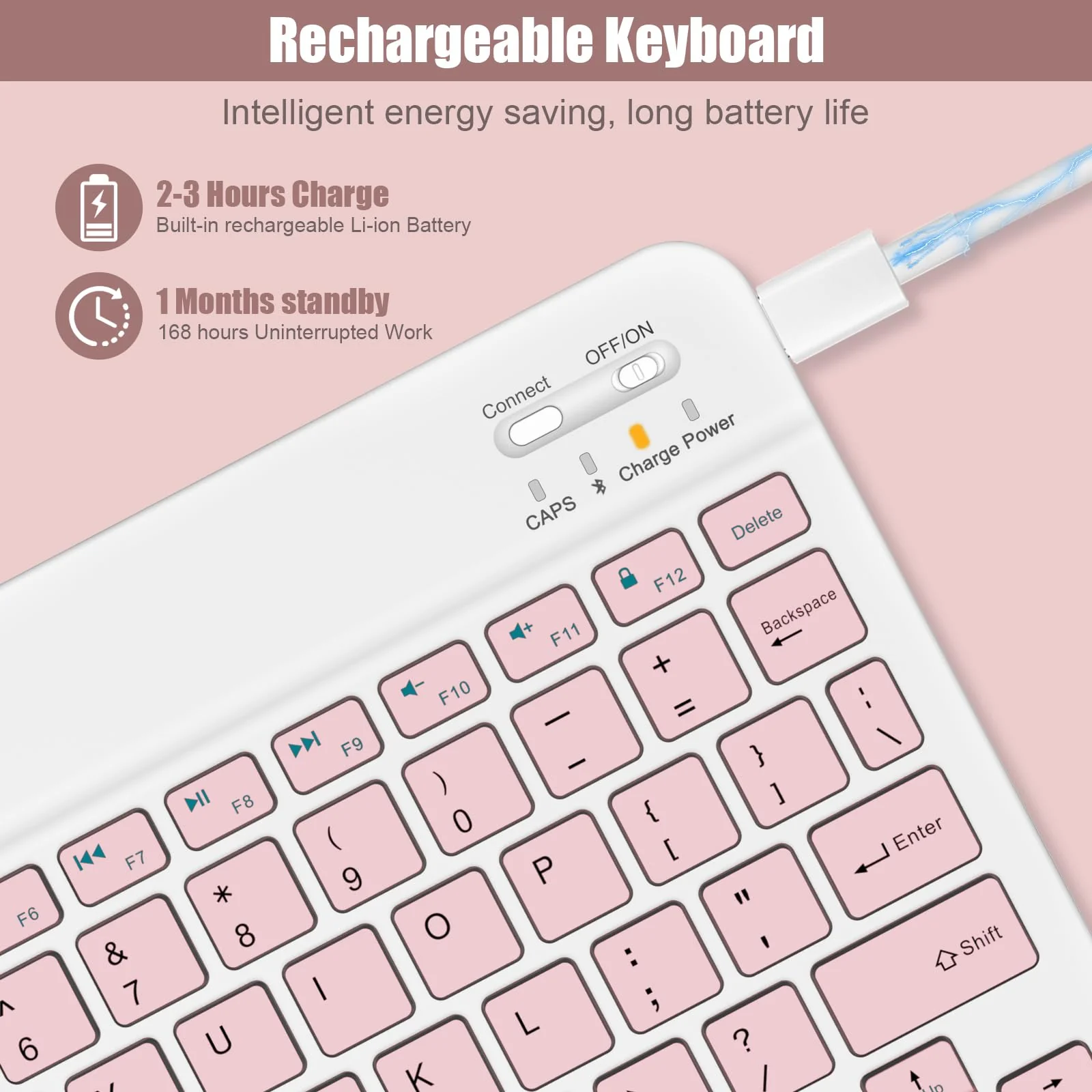 Bluetooth Keyboard for iPad 10th Generation, iPad Pro 13/12/11/10/9/8/7 inch, iPad Air 13/11th Gen, iPad Mini, Samsung Xiaomi Tablets, etc. - Slim Wireless Portable Travel Office Computer Accessories Pink - Image 2