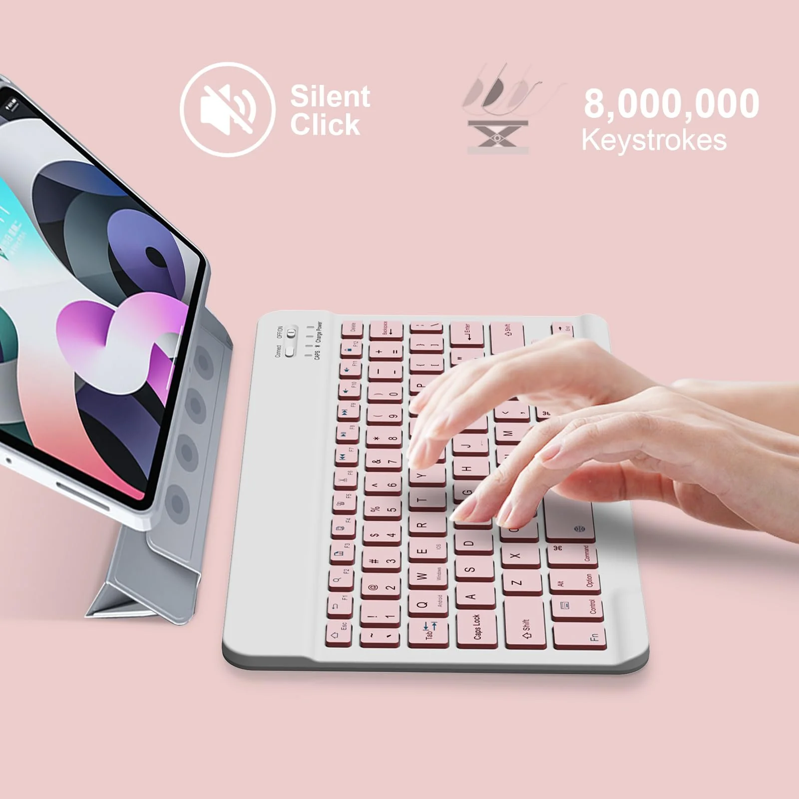 Bluetooth Keyboard for iPad 10th Generation, iPad Pro 13/12/11/10/9/8/7 inch, iPad Air 13/11th Gen, iPad Mini, Samsung Xiaomi Tablets, etc. - Slim Wireless Portable Travel Office Computer Accessories Pink - Image 6