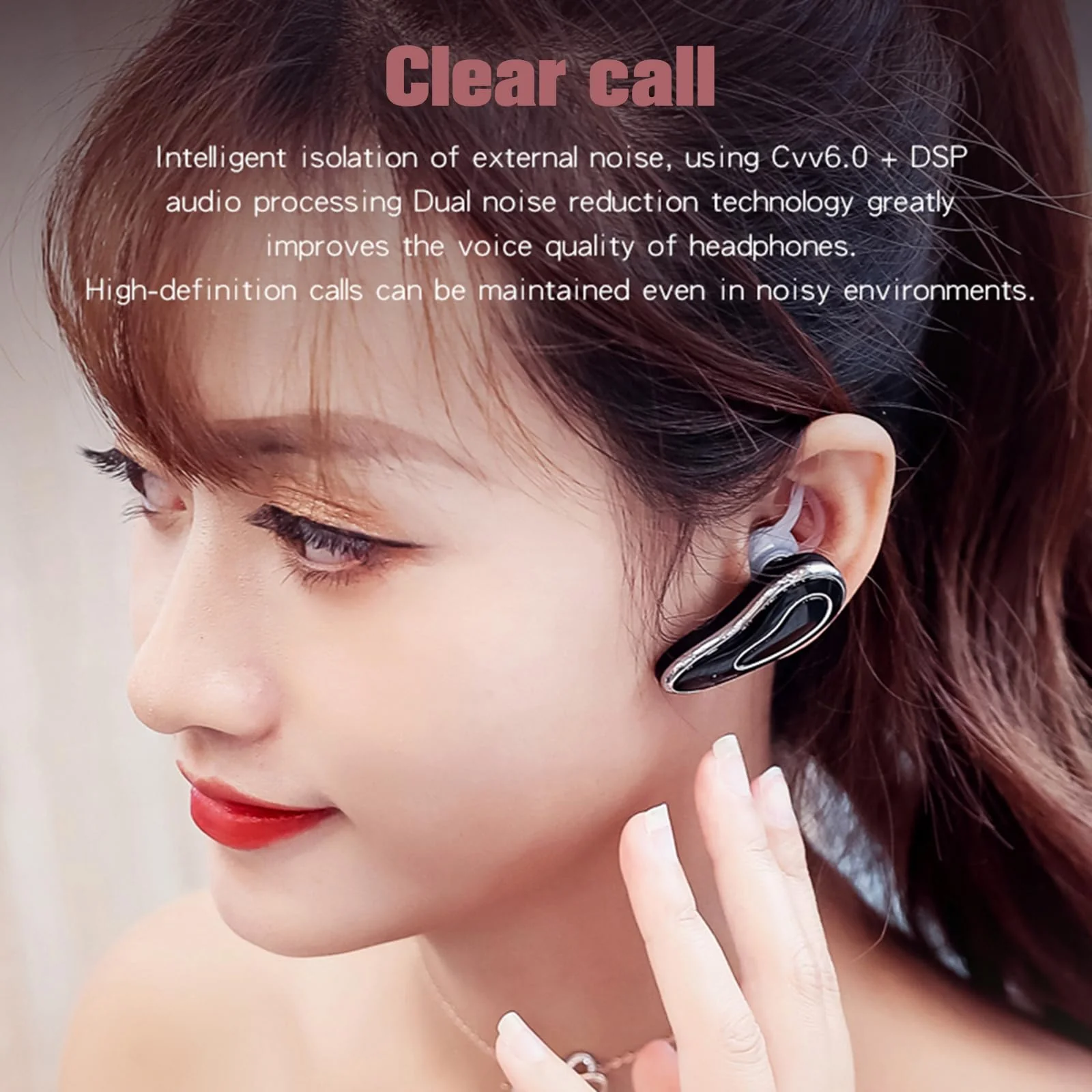 Bluetooth Microphone Headset with Mic Wireless Bluetooth Phone Earpiece for Cell Phone Ear Pieces Headset for Phone Calls Wireless Single Earpiece with Mic for Work Hands Free Pink - Image 4