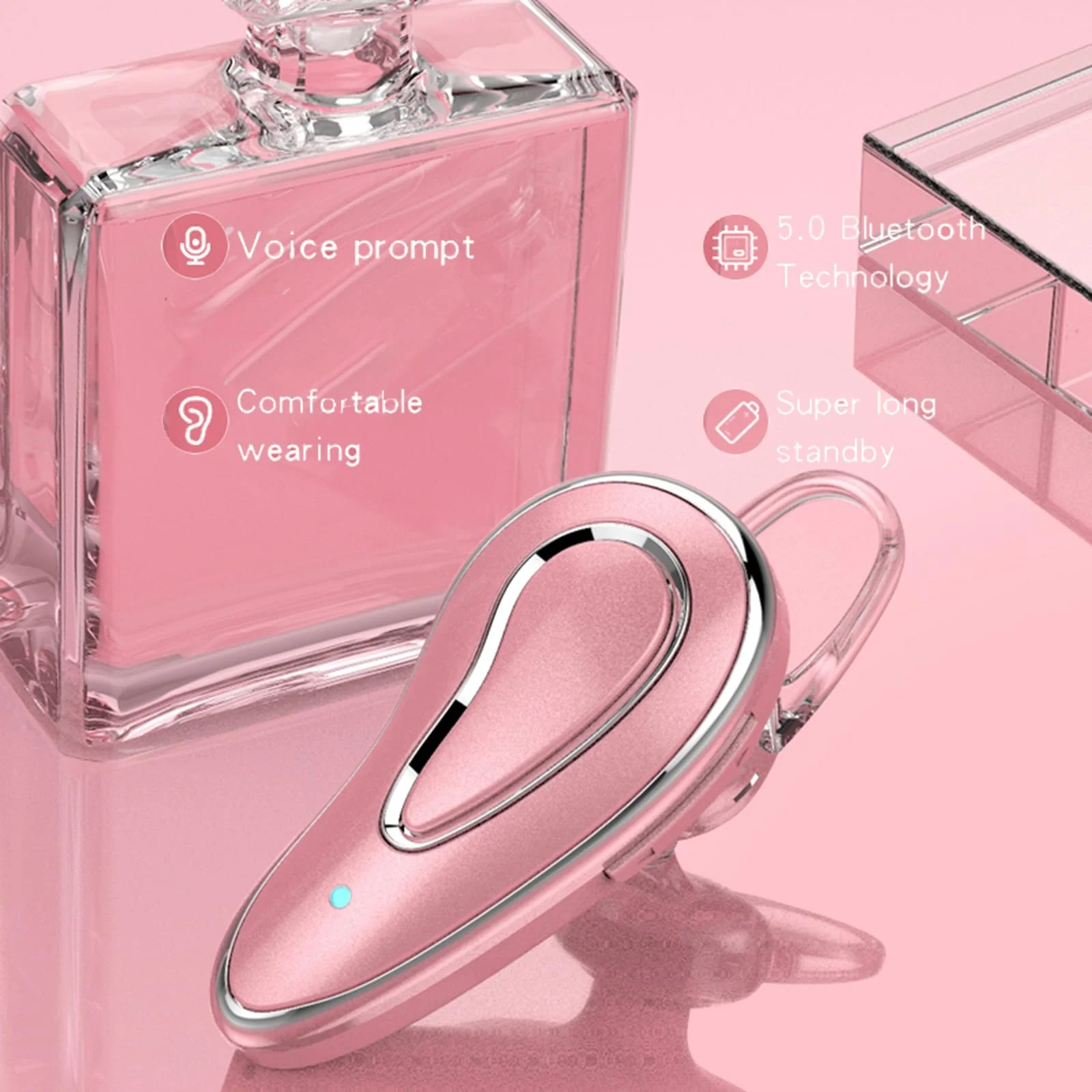 Bluetooth Microphone Headset with Mic Wireless Bluetooth Phone Earpiece for Cell Phone Ear Pieces Headset for Phone Calls Wireless Single Earpiece with Mic for Work Hands Free Pink - Image 5