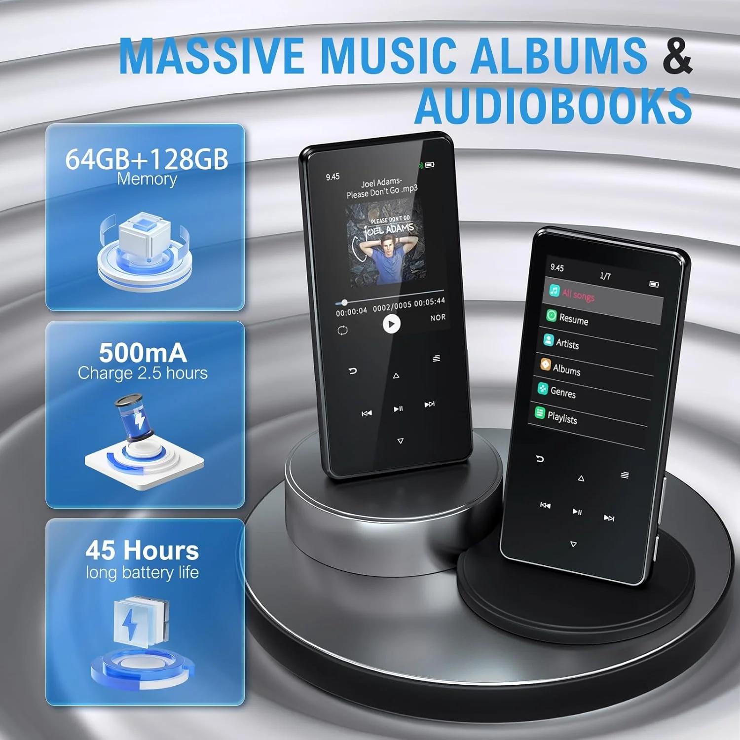Bluetooth MP3 Player with Earphones | 64GB Slim, Expandable up-to 128GB, Inbuilt Speaker, 2.4” Full Color Display with Intuitive Touch Controls, 67h Battery Life | Majority MP3 Pro - Image 2