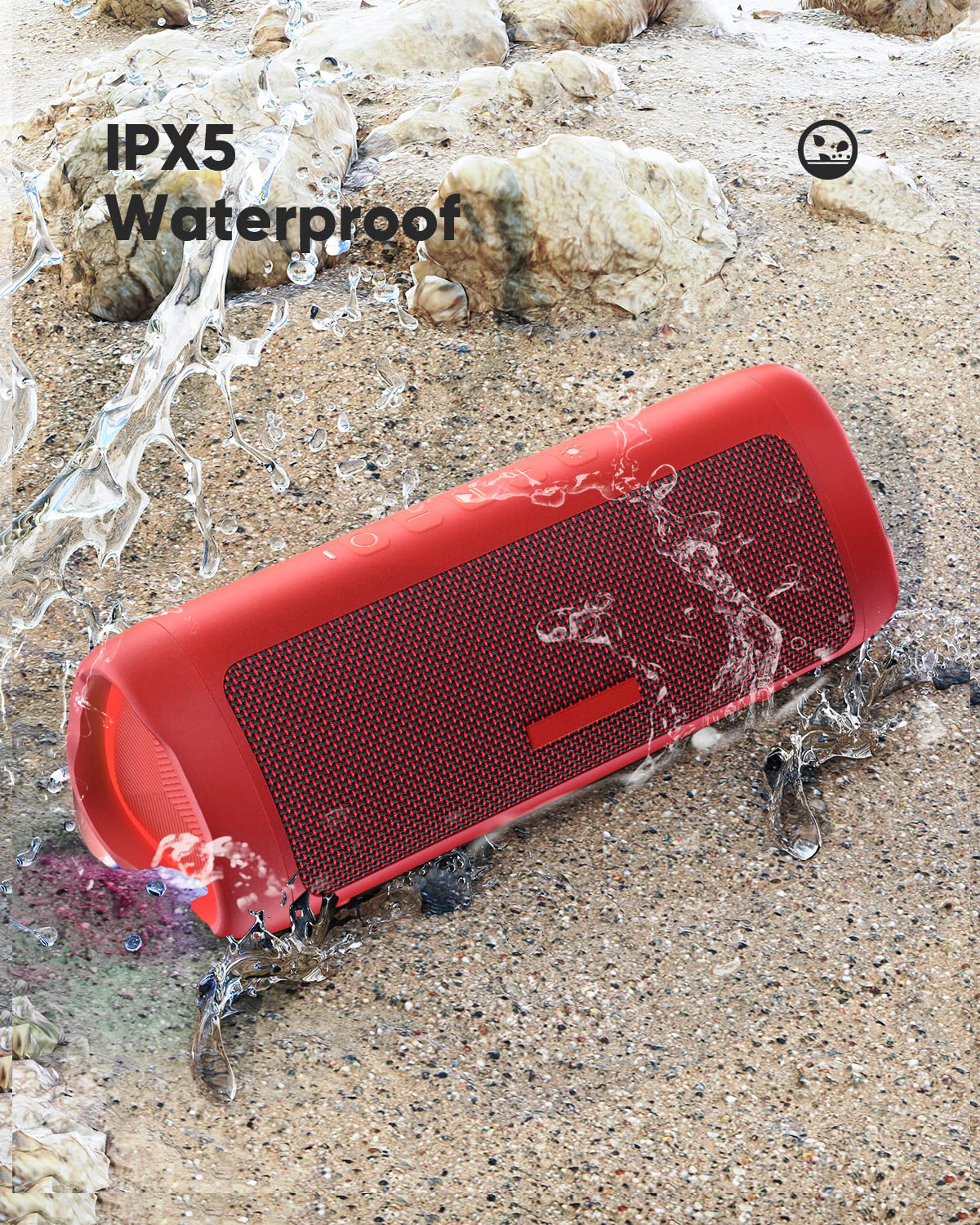 Bluetooth Speaker, IPX5 Waterproof Speaker with HD Sound, Up to 24H Playtime, TWS Pairing, BT5.3, Portable Wireless Speakers for Home/Party/Outdoor/Beach, Electronic Gadgets, Birthday Gift (Red) 1pcs-Red - Image 7