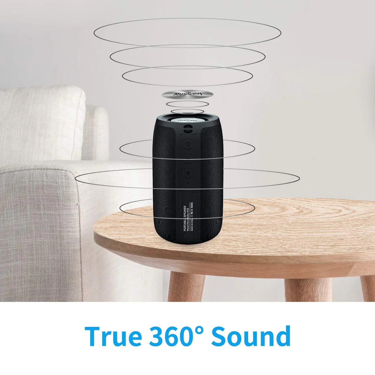Bluetooth Speaker,MusiBaby Speaker,Outdoor, Portable,Waterproof,Wireless Speakers,Dual Pairing, Bluetooth 5.0,Loud Stereo,Booming Bass,1500 Mins Playtime for Home&Party Black - Image 2
