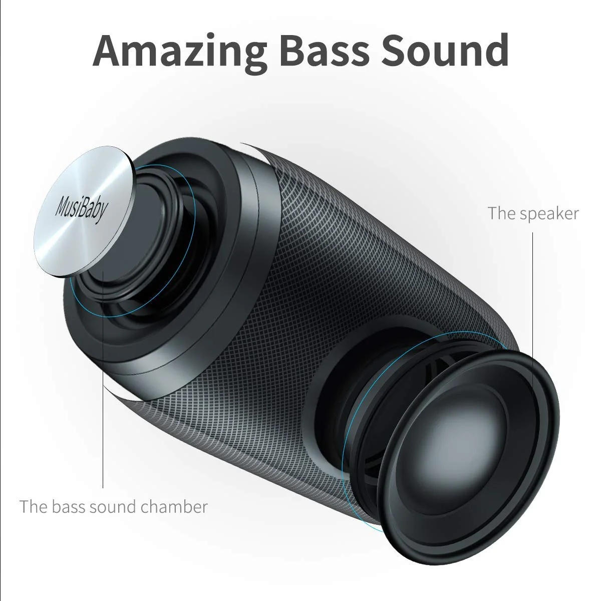 Bluetooth Speaker,MusiBaby Speaker,Outdoor, Portable,Waterproof,Wireless Speakers,Dual Pairing, Bluetooth 5.0,Loud Stereo,Booming Bass,1500 Mins Playtime for Home&Party Black - Image 4
