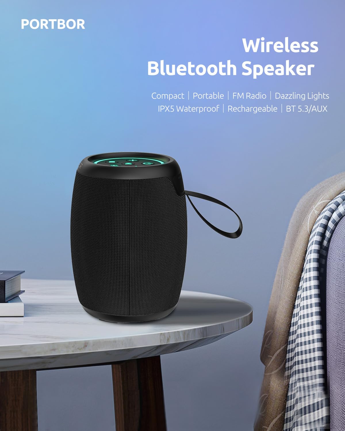 Bluetooth Speaker, Powerful Stereo Sound Portable Wireless Speaker with FM Radio,IPX5 Waterproof, USB C Rechargeable, Dual Pairing, for Outdoor Camping Hiking Party Beach Cool Electronics Gadgets Gift - Image 9