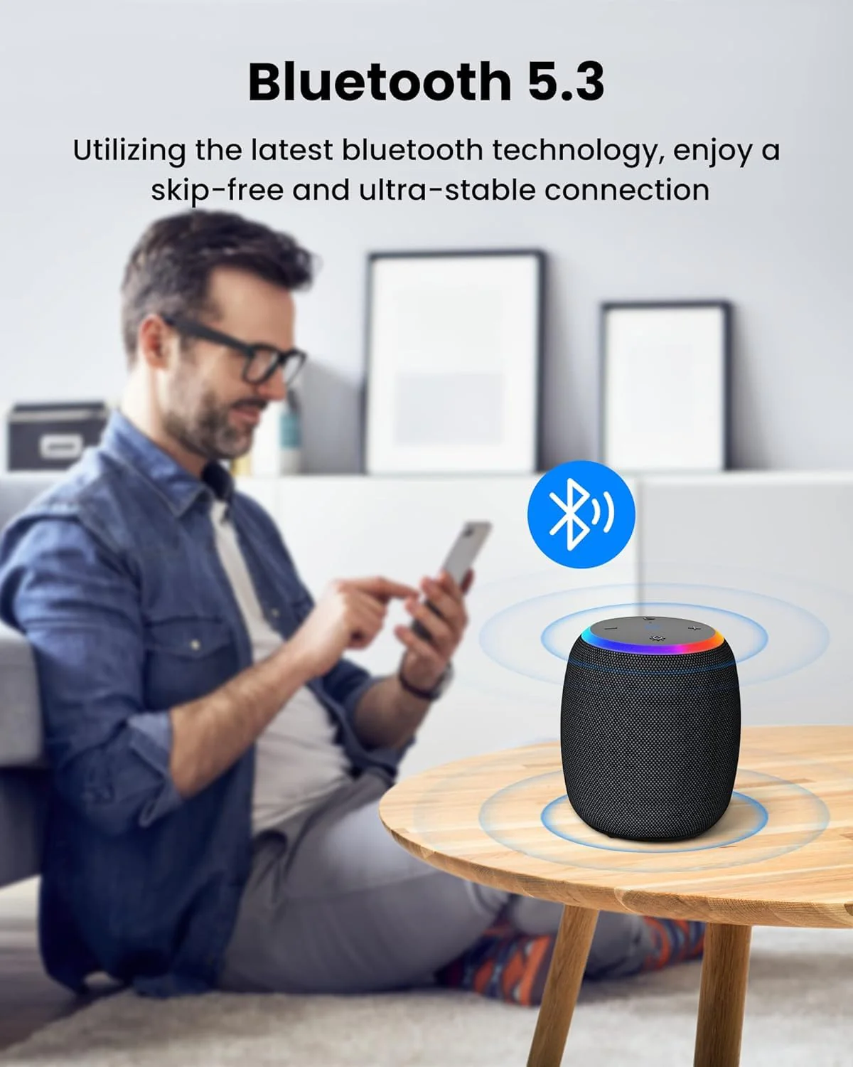 Bluetooth Speakers,Portable Wireless Speaker with 15W Stereo Sound, IPX6 Waterproof Speaker with LED Light, Bluetooth TWS, Portable Speaker for Shower Outdoor Party Beach Camping 1PCS-Black - Image 4