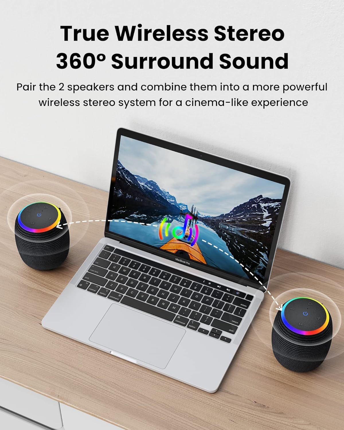 Bluetooth Speakers,Portable Wireless Speaker with 15W Stereo Sound, IPX6 Waterproof Speaker with LED Light, Bluetooth TWS, Portable Speaker for Shower Outdoor Party Beach Camping 1PCS-Black - Image 5