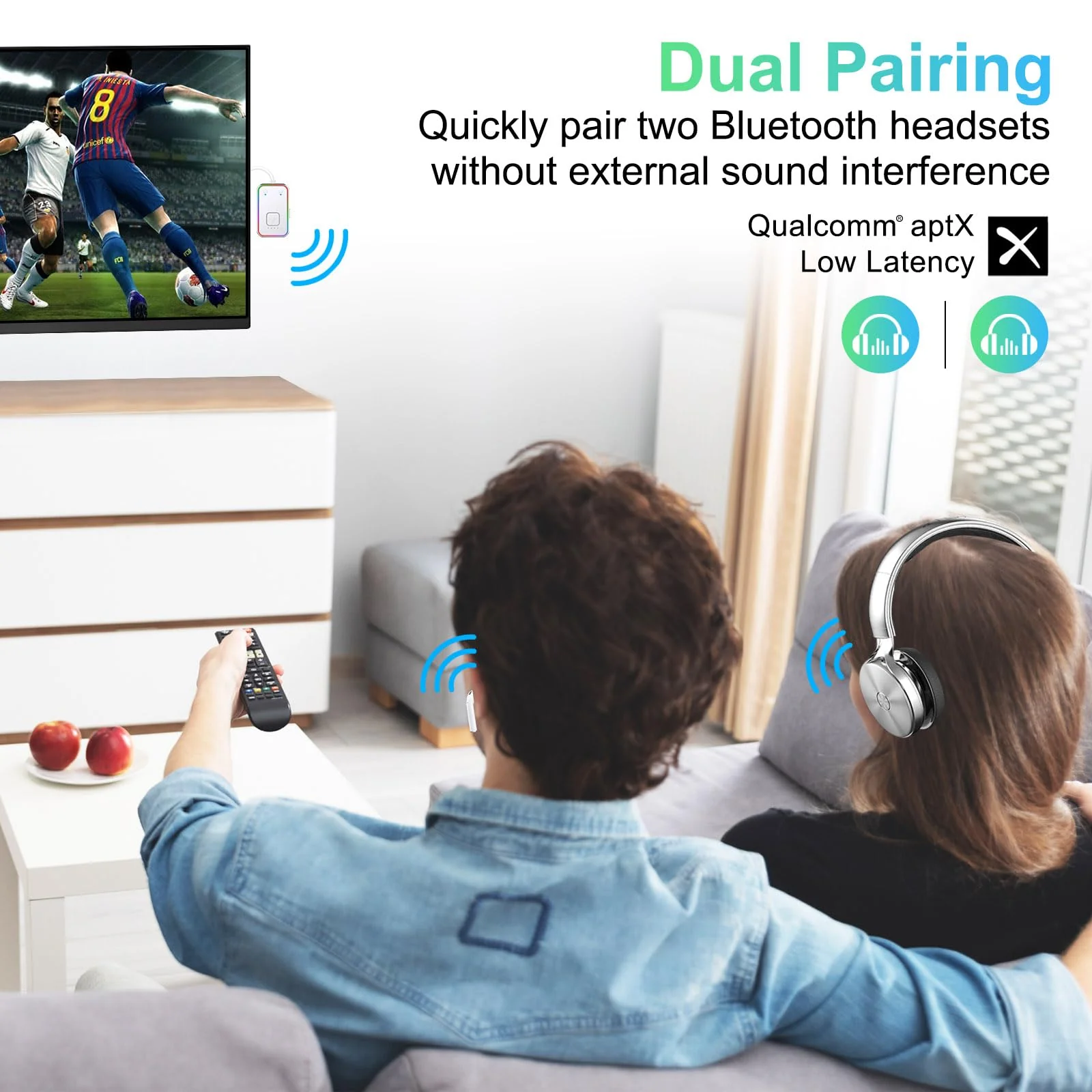 Bluetooth Transmitter for Airplane,Bluetooth V5.4 Transmitter for 2 Airpods/Headphones Dual Pairs.Wireless Transmitter for in-flight/TV/Gym,with AptX LL,Metal Frame White - Image 4