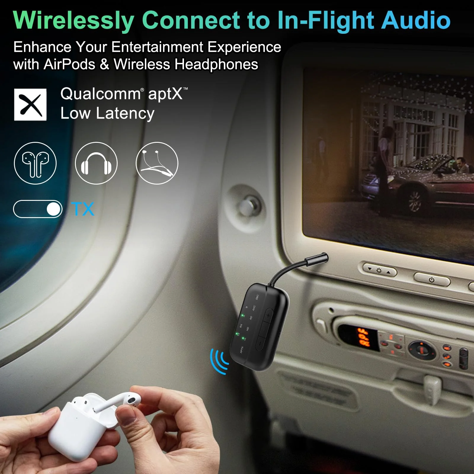 Bluetooth Transmitter Receiver, 2-in-1 V5.3 Wireless Adapter, Bluetooth Audio Transceiver for Airplane TV PC MP3 Gym Switch,Bluetooth Receiver for Speakers Headphones,aptX Low Latency & HD Black - Image 3