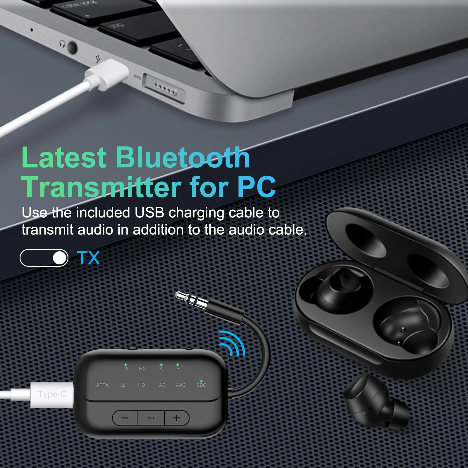 Bluetooth Transmitter Receiver, 2-in-1 V5.3 Wireless Adapter, Bluetooth Audio Transceiver for Airplane TV PC MP3 Gym Switch,Bluetooth Receiver for Speakers Headphones,aptX Low Latency & HD Black - Image 8