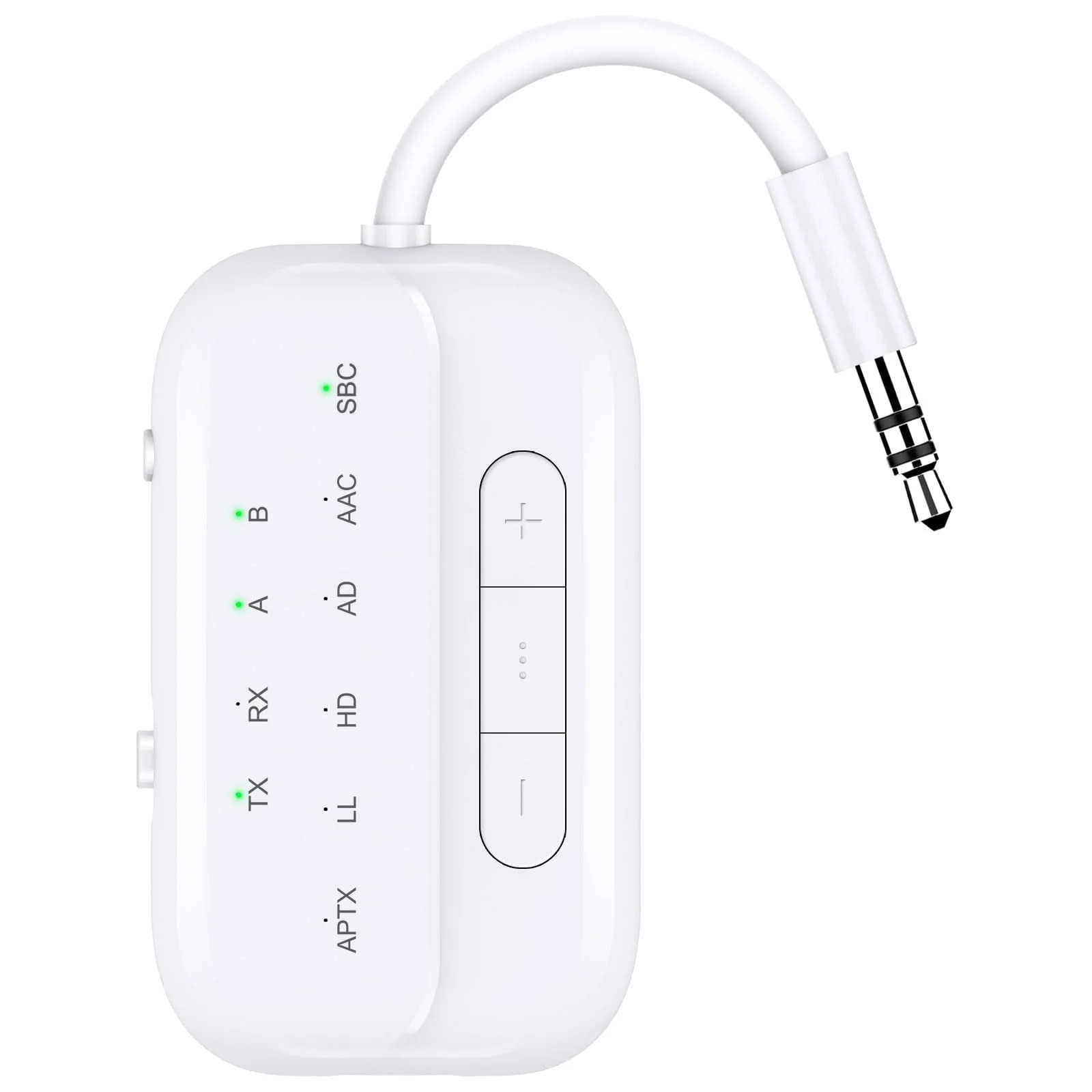 Bluetooth Transmitter Receiver,2-in-1 V5.3 Wireless Transmitter for Airplane,TV,PC,Gym,Switch. Supports up to 2 AirPods/Headphones. Bluetooth Receiver for Car/Home Stereo,with AptX Low Latency & HD White