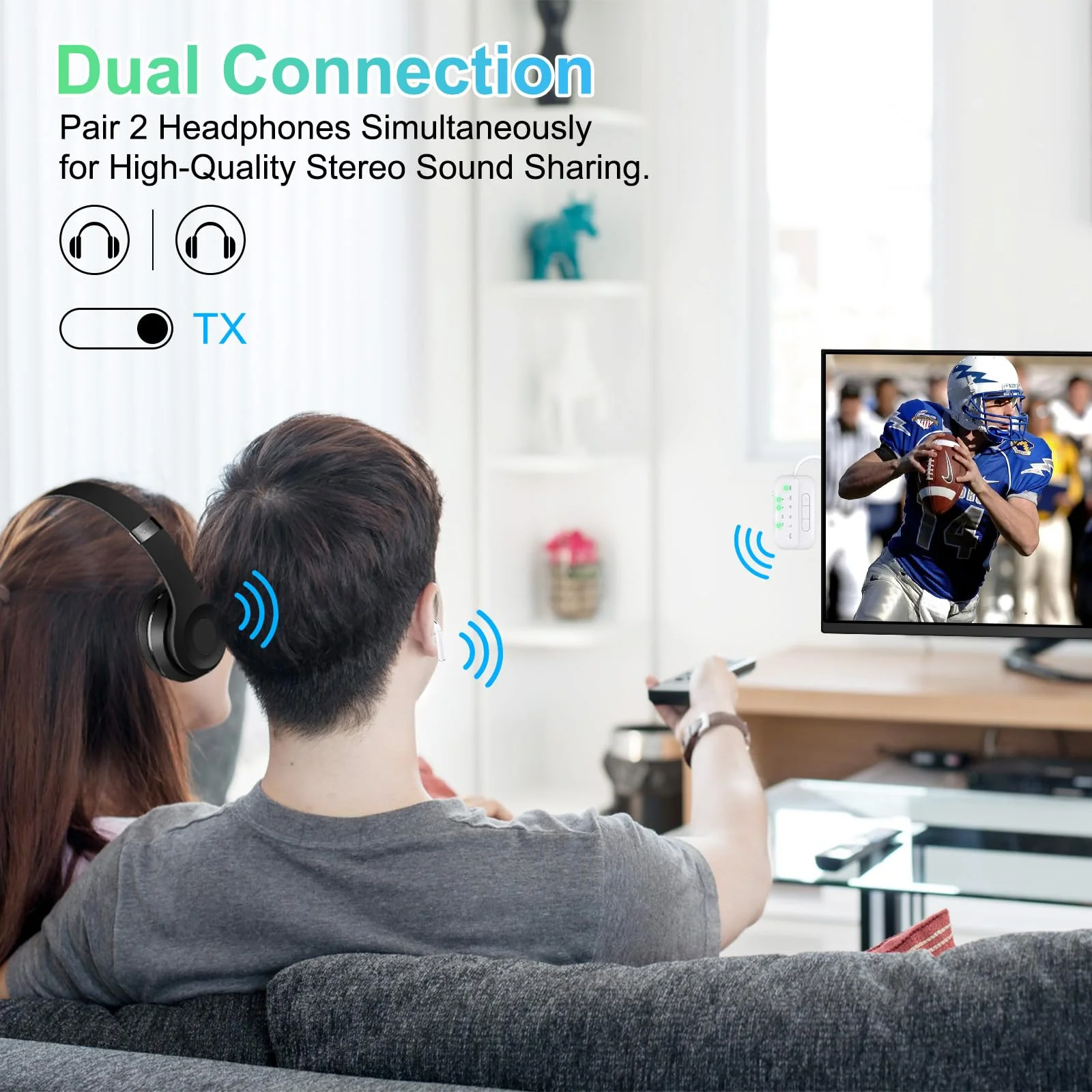 Bluetooth Transmitter Receiver,2-in-1 V5.3 Wireless Transmitter for Airplane,TV,PC,Gym,Switch. Supports up to 2 AirPods/Headphones. Bluetooth Receiver for Car/Home Stereo,with AptX Low Latency & HD White - Image 4