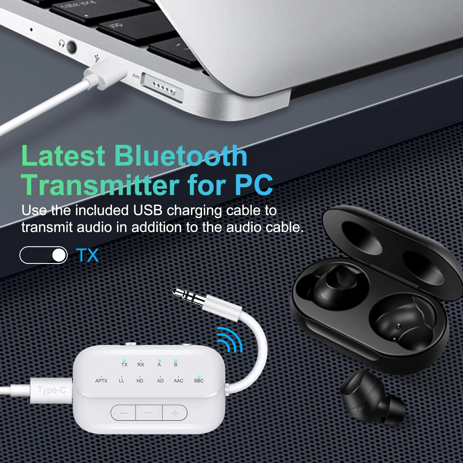 Bluetooth Transmitter Receiver,2-in-1 V5.3 Wireless Transmitter for Airplane,TV,PC,Gym,Switch. Supports up to 2 AirPods/Headphones. Bluetooth Receiver for Car/Home Stereo,with AptX Low Latency & HD White - Image 8