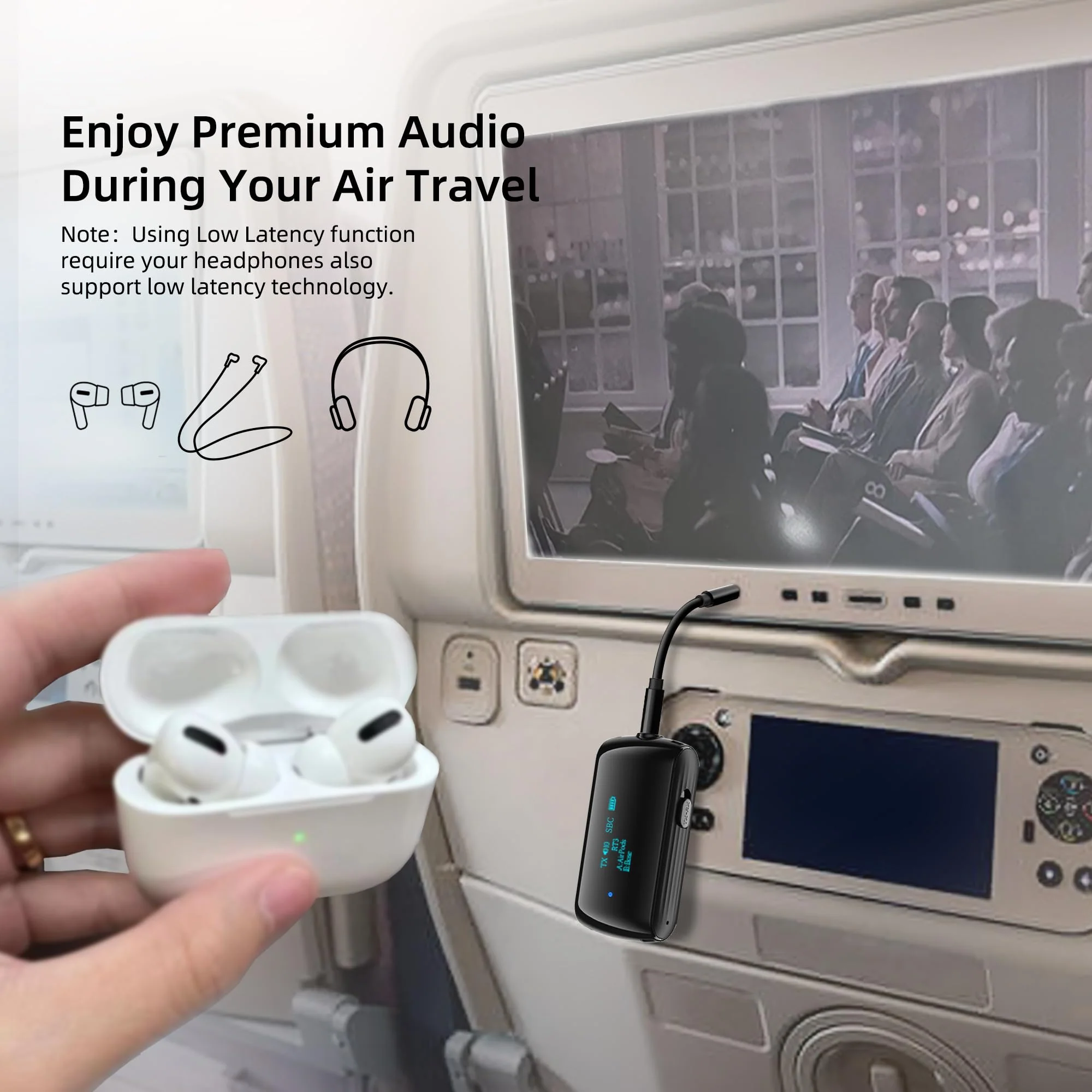 Bluetooth Transmitter Receiver for 2 AirPods/Headphones, Flight Bluetooth 5.2 Adapter for Airplane, TV, Gym and PC with a 3.5mm Audio Jack, Wireless BT Receiver with Mic for Car/Home Stereo Black - Image 2