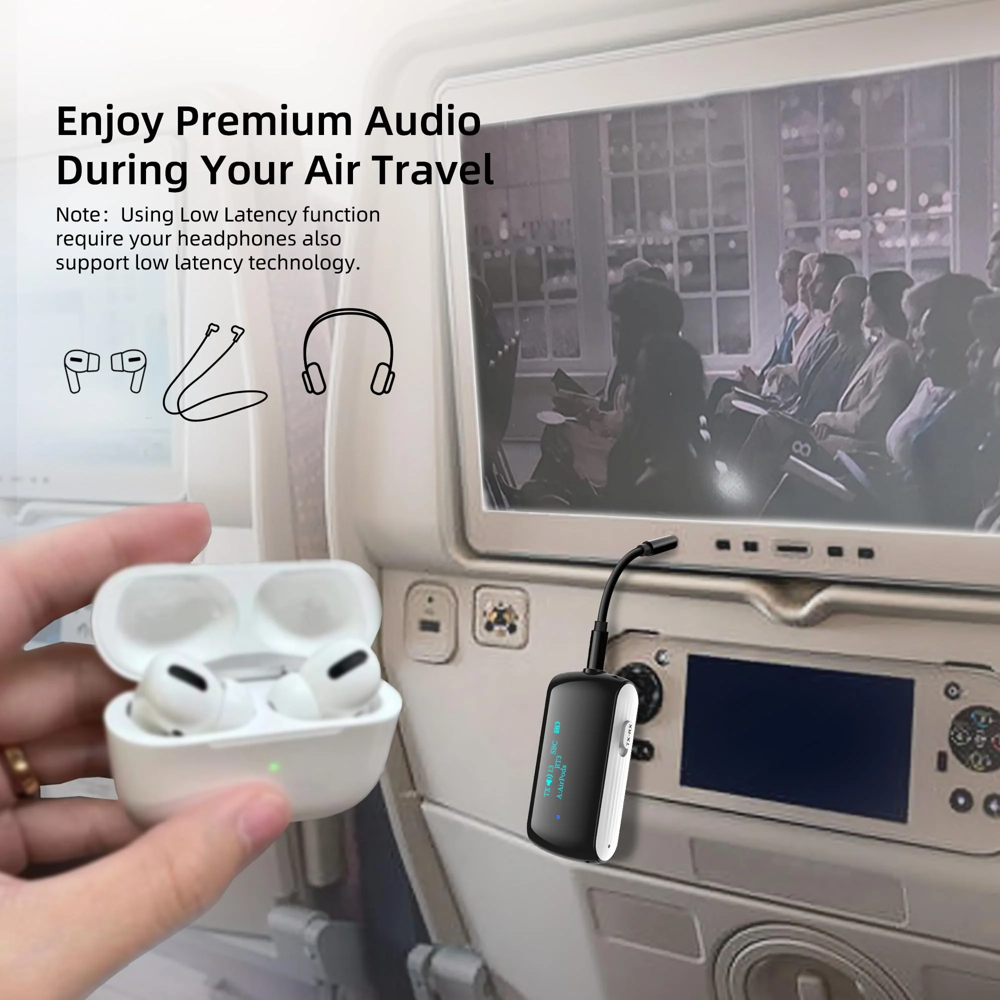 Bluetooth Transmitter Receiver for 2 AirPods/Headphones, Flight Bluetooth 5.2 Adapter for Airplane, TV, Gym and PC with a 3.5mm Audio Jack, Wireless BT Receiver with Mic for Car/Home Stereo White - Image 2