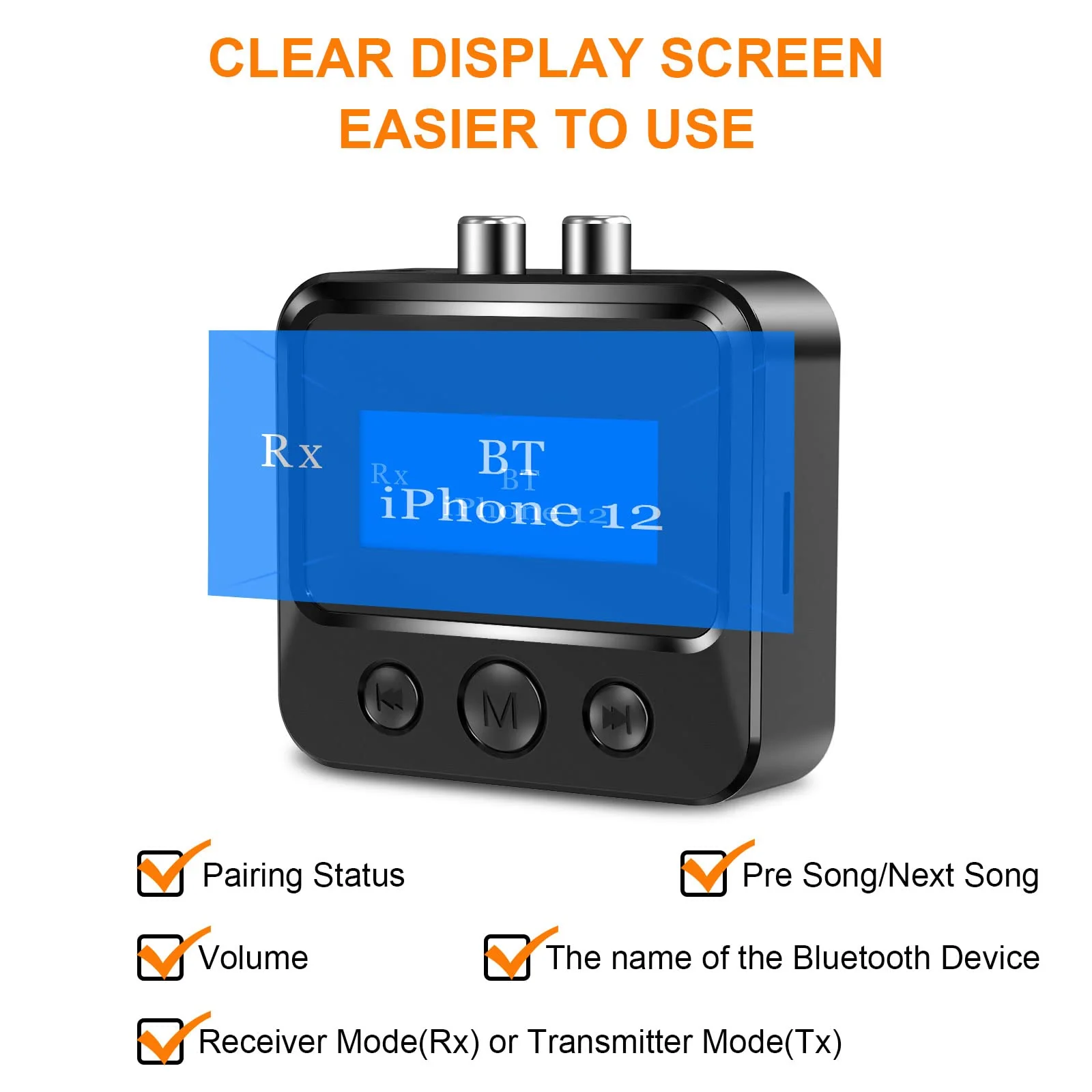 Bluetooth Transmitter Receiver for TV, Bluetooth Receiver for Home Stereo with RCA 3.5mm AUX & Display, Music Audio Adapter for Headphones/Speakers/Airplane/Home Theater/PC/Car, with TF Card Output - Image 3