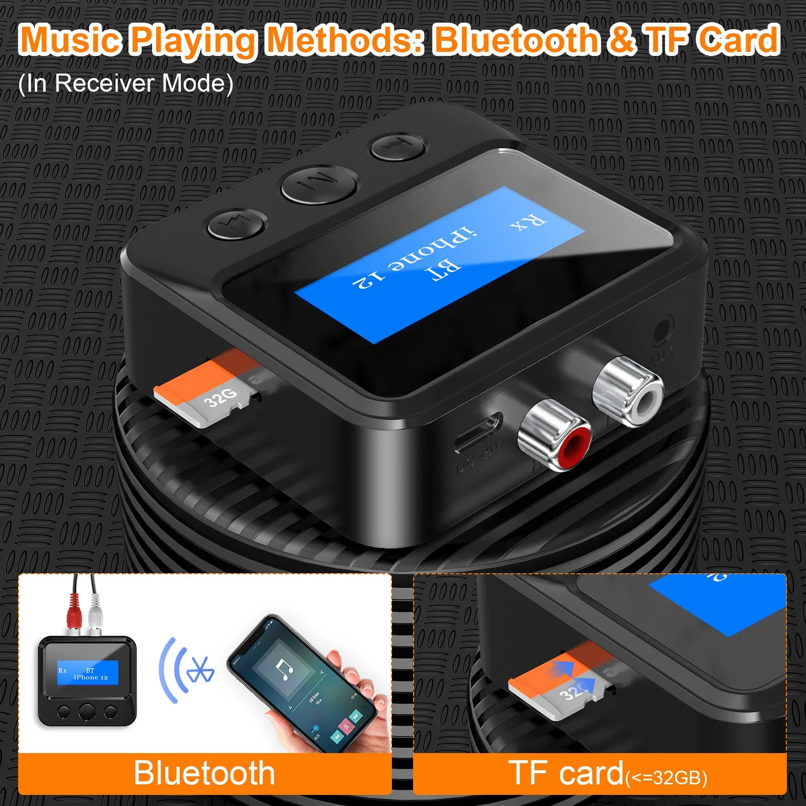 Bluetooth Transmitter Receiver for TV, Bluetooth Receiver for Home Stereo with RCA 3.5mm AUX & Display, Music Audio Adapter for Headphones/Speakers/Airplane/Home Theater/PC/Car, with TF Card Output - Image 4
