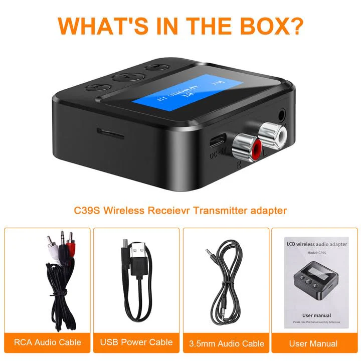 Bluetooth Transmitter Receiver for TV, Bluetooth Receiver for Home Stereo with RCA 3.5mm AUX & Display, Music Audio Adapter for Headphones/Speakers/Airplane/Home Theater/PC/Car, with TF Card Output - Image 8