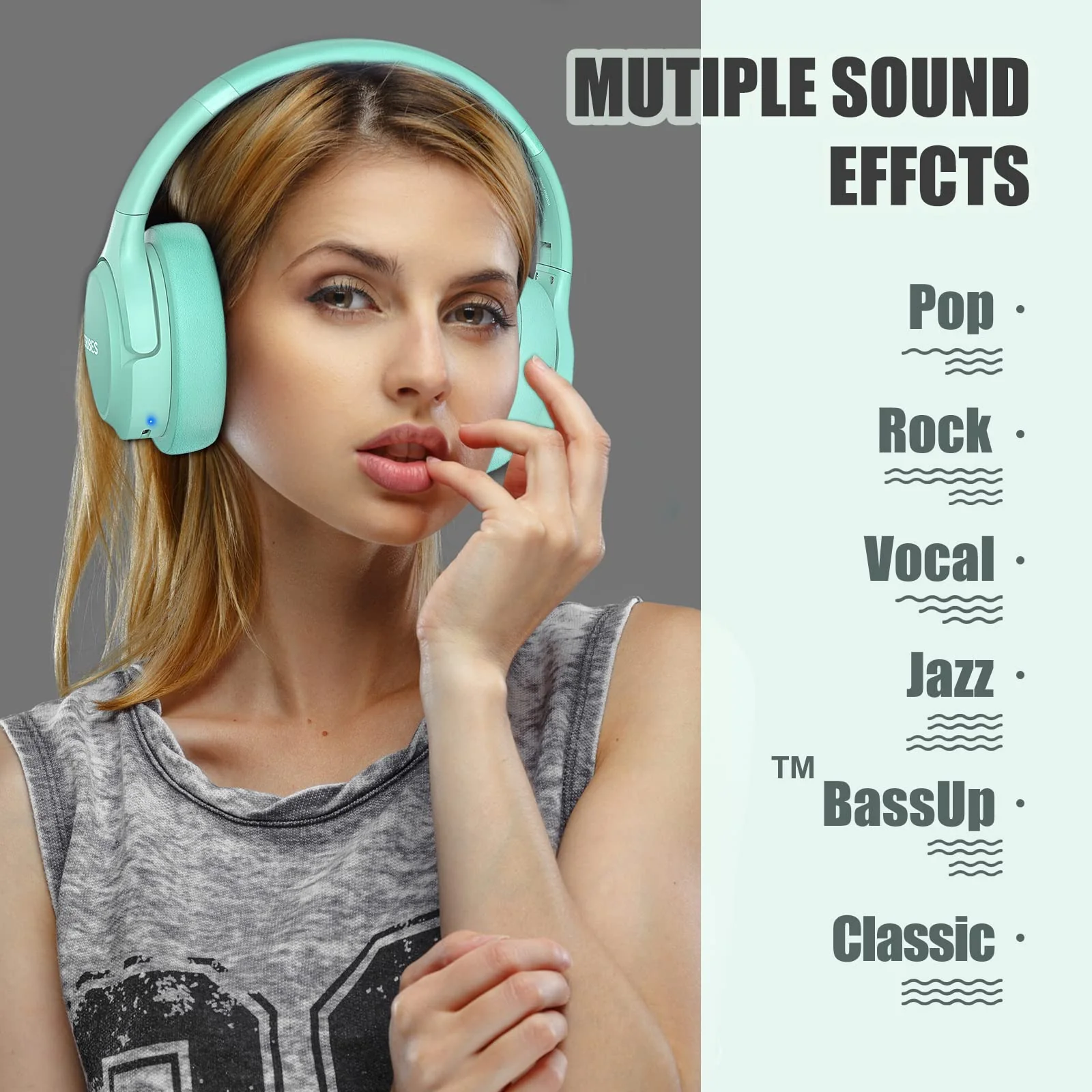 Bluetooth Wireless Headphones Over Ear,BERIBES 65H Playtime and 6 EQ Music Modes with Microphone,HiFi Stereo Foldable Lightweight Headset, Deep Bass for Home Office Cellphone PC Etc.(Green) Green - Image 2