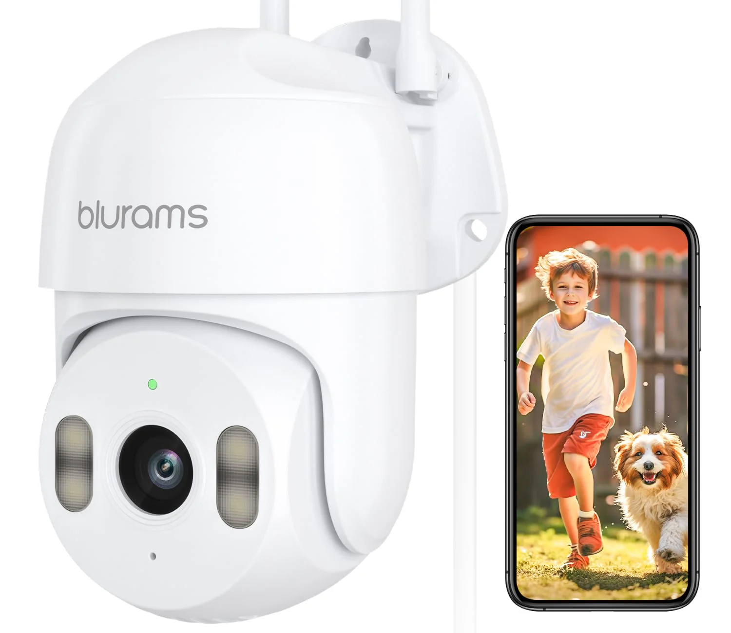 blurams 2K Security Camera Outdoor, 360° PTZ Cameras for Home Security Outside with Motion Detection Tracking, Color Night Vision, Two-Way Audio, IP66 Weatherproof, 2.4GHz Wi-Fi, Works with Alexa White-2K