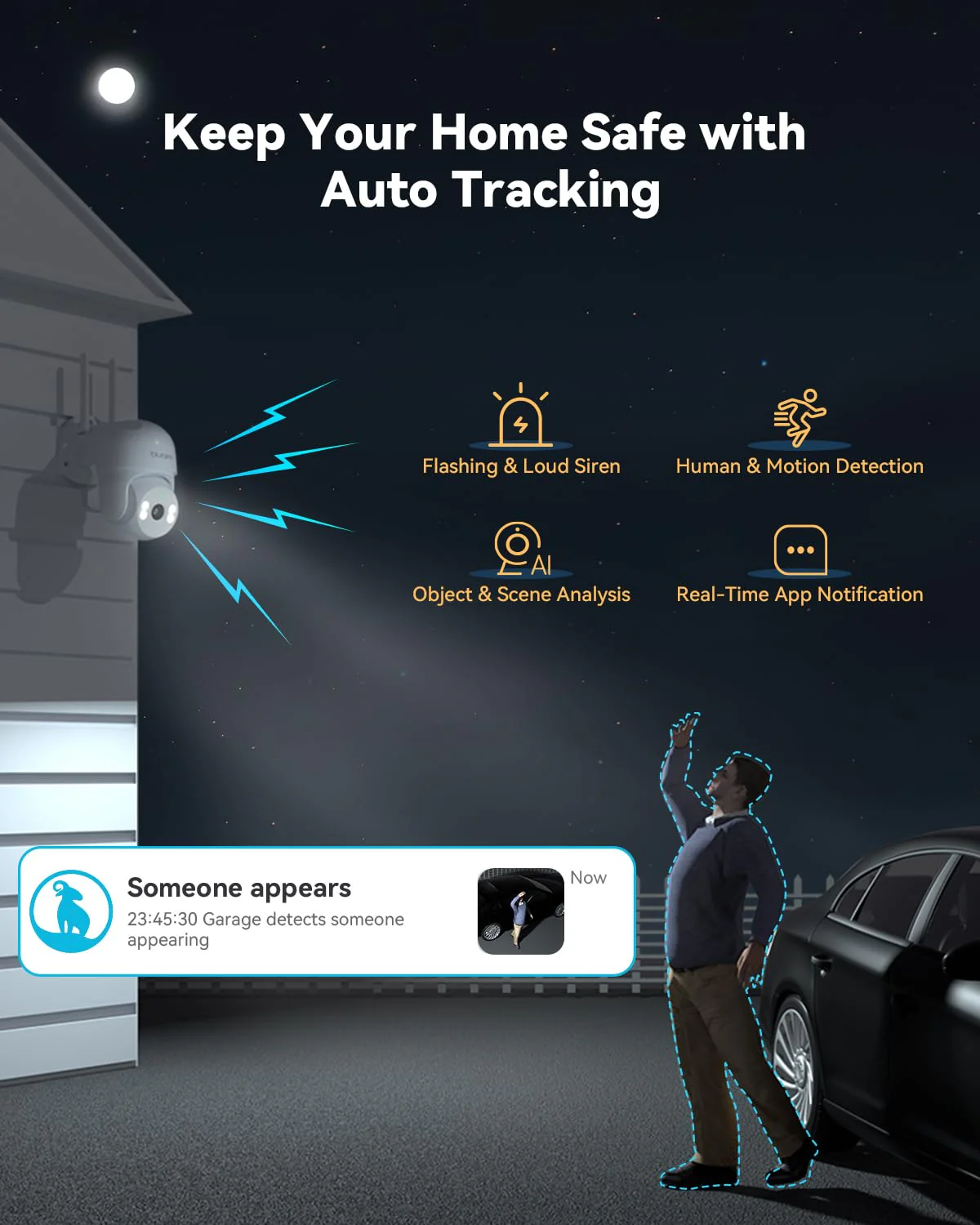blurams 2K Security Camera Outdoor, 360° PTZ Cameras for Home Security Outside with Motion Detection Tracking, Color Night Vision, Two-Way Audio, IP66 Weatherproof, 2.4GHz Wi-Fi, Works with Alexa White-2K - Image 4