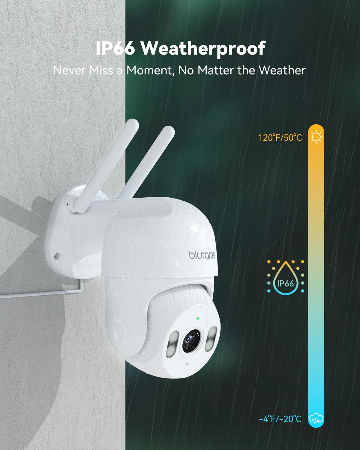 blurams 2K Security Camera Outdoor, 360° PTZ Cameras for Home Security Outside with Motion Detection Tracking, Color Night Vision, Two-Way Audio, IP66 Weatherproof, 2.4GHz Wi-Fi, Works with Alexa White-2K - Image 5