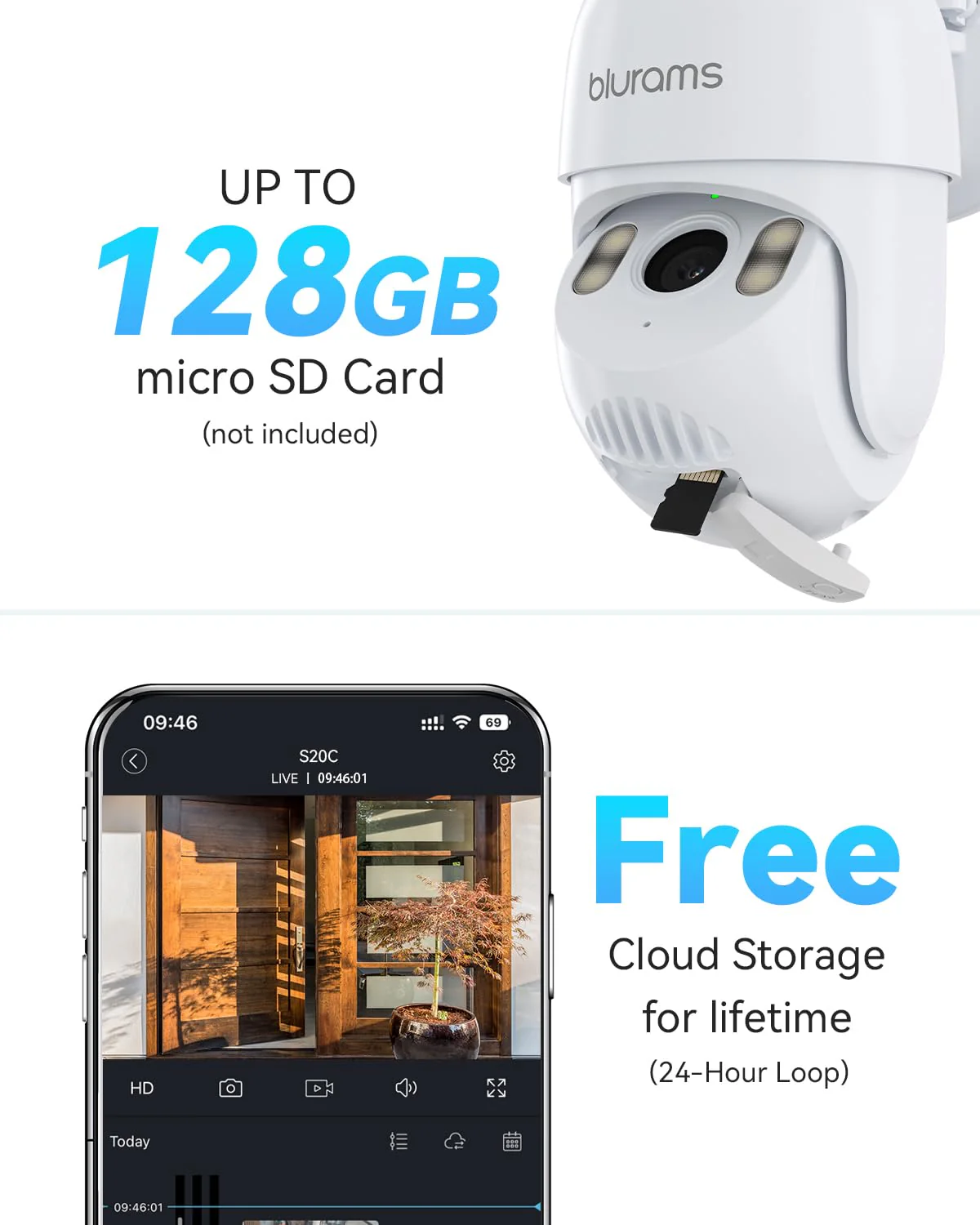blurams 2K Security Camera Outdoor, 360° PTZ Cameras for Home Security Outside with Motion Detection Tracking, Color Night Vision, Two-Way Audio, IP66 Weatherproof, 2.4GHz Wi-Fi, Works with Alexa White-2K - Image 6