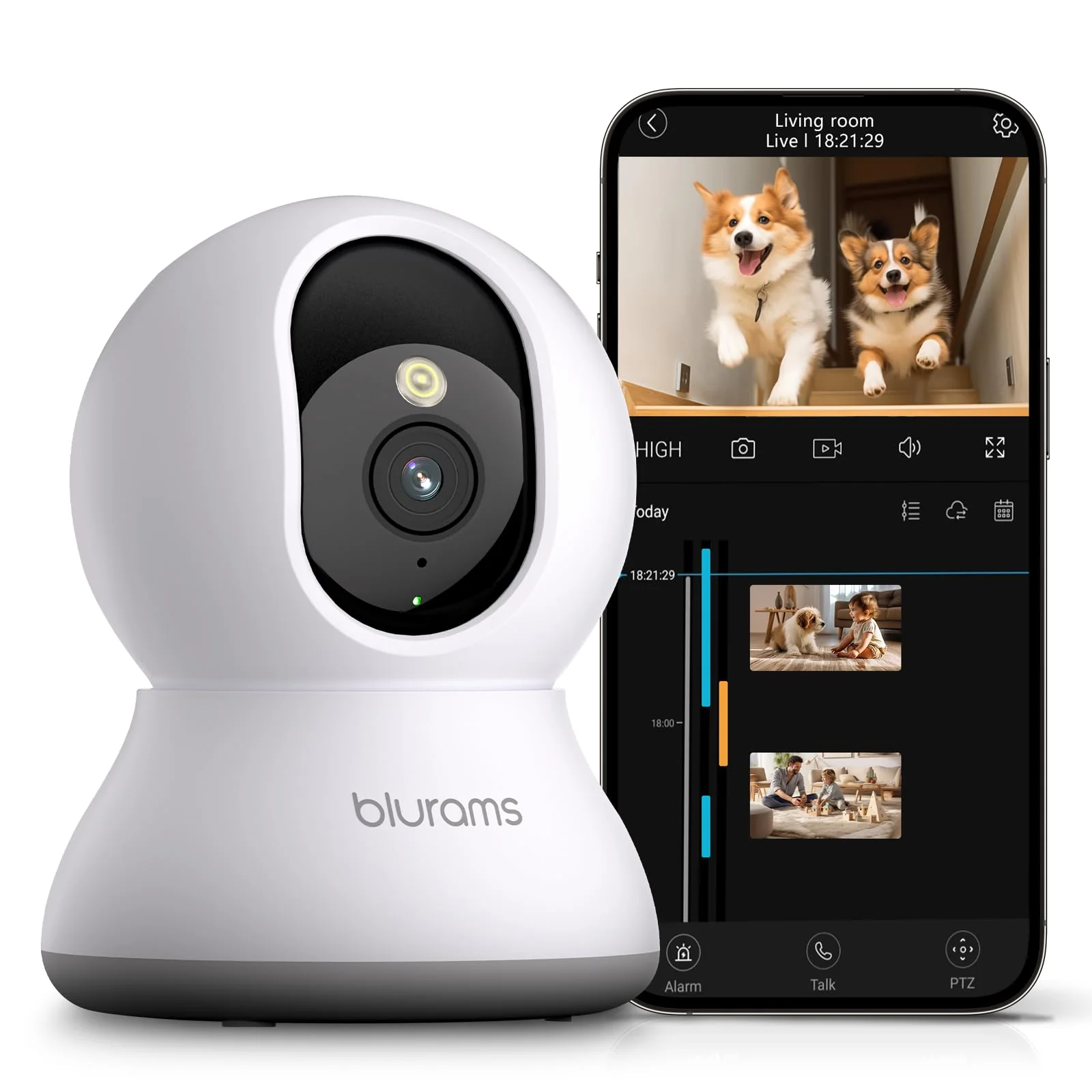 blurams Pet Camera 2K, 360° Indoor Security Camera, Dog Camera with Phone App, PTZ Cameras for Home Security Indoor, 2-Way Audio, Motion Tracking, Color/IR Night Vision, Siren, Cloud&SD(2.4GHz Only) White