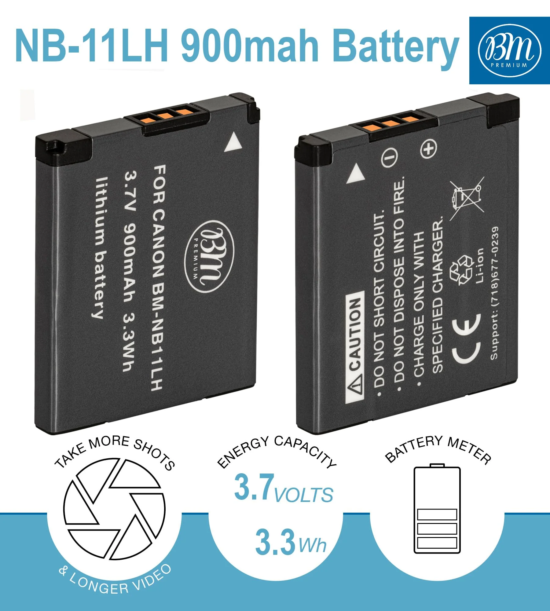 BM 2 NB-11LH Batteries and Charger for Canon Elph 110, Elph 130, Elph 135, Elph 140, Elph 150, Elph 160, Elph 170 IS, Elph 180, Elph 190, Elph 320, Elph 340 Elph 350 Elph 360, SX400 SX410 SX420 Camera - Image 2