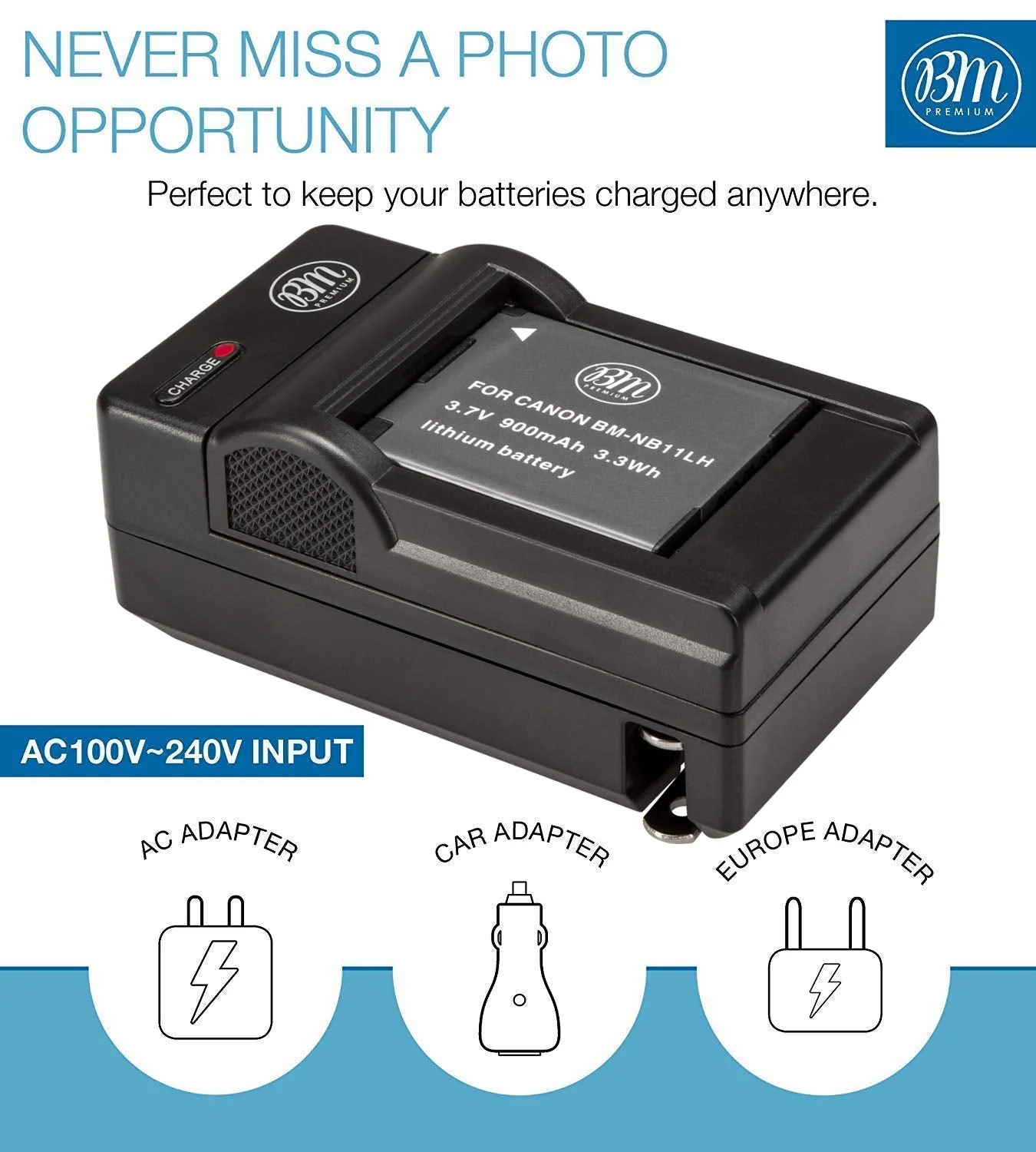 BM 2 NB-11LH Batteries and Charger for Canon Elph 110, Elph 130, Elph 135, Elph 140, Elph 150, Elph 160, Elph 170 IS, Elph 180, Elph 190, Elph 320, Elph 340 Elph 350 Elph 360, SX400 SX410 SX420 Camera - Image 3