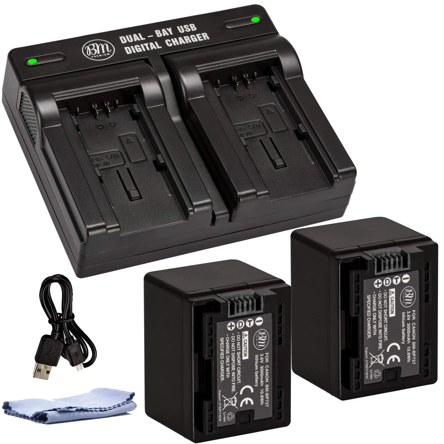 BM Premium 2 BP-727 Batteries and Dual Charger for Canon Vixia HFR80 HFR82 HFR800, HFR70, HFR72, HFR700, HFR32, HFR300, HFR40, HFR42, HFR400, HFR50, HFR52, HFR500, HFR60, HFR62, HFR600 Camcorder - Image 2