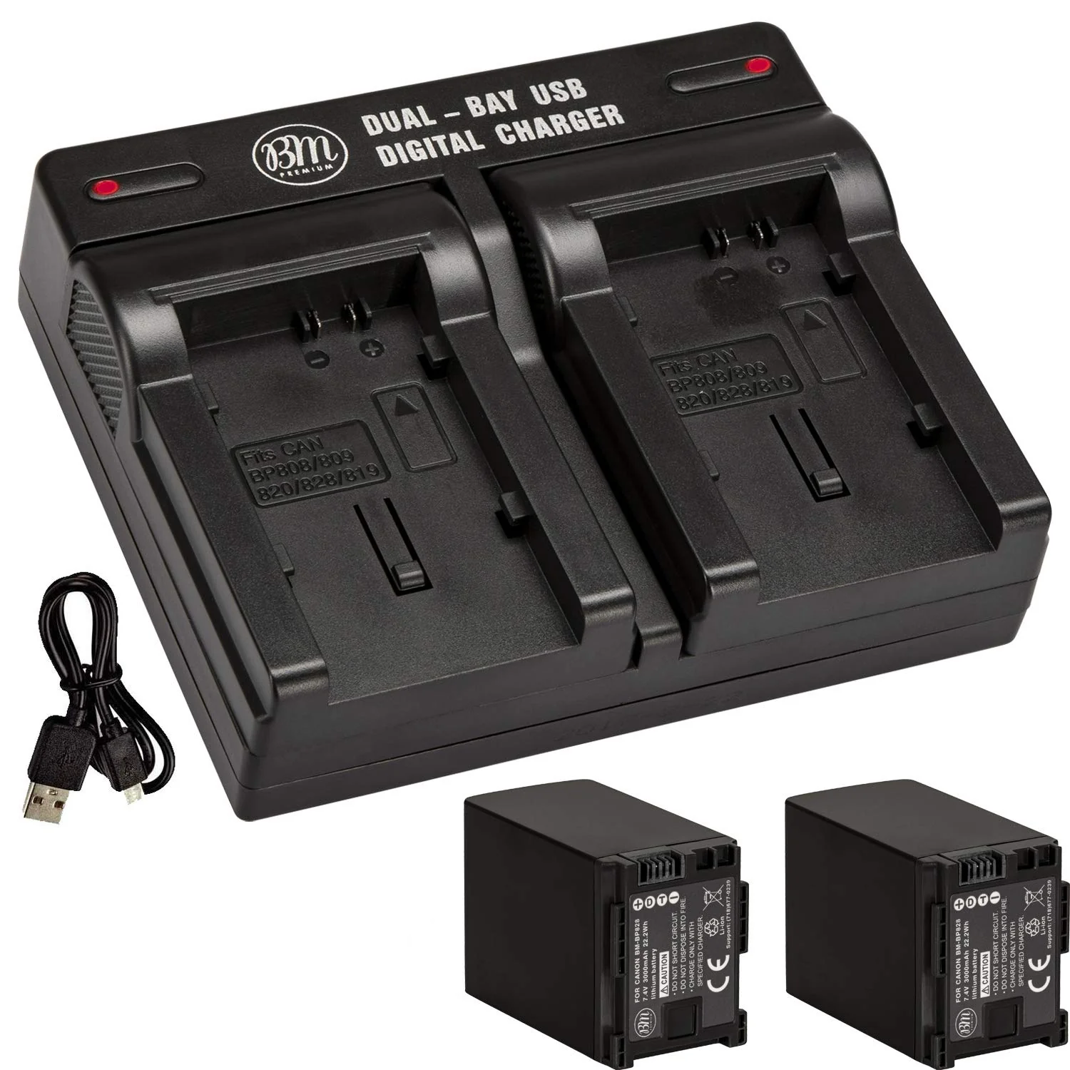 BM Premium 2 BP-828 Batteries and Dual Battery Charger for Canon VIXIA HF G40, HF G50, HF G60, HF G70, XA40, XA45, XA50, XA55, XA60, XA65, XA70, XA75, XA10, XA11, XA15, XA20, XA25, XF400, XF405 - Image 2