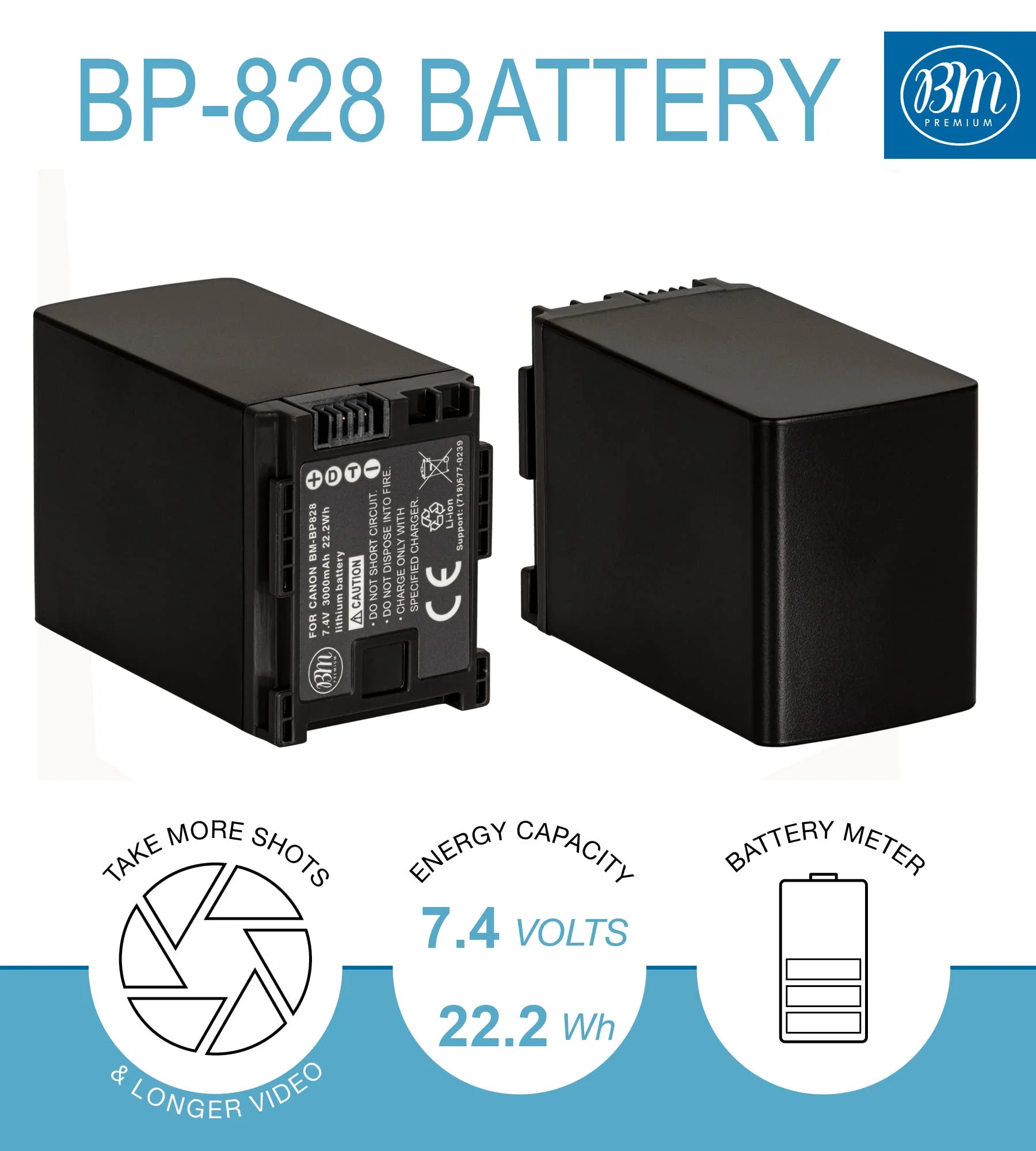 BM Premium 2 BP-828 Batteries and Dual Battery Charger for Canon VIXIA HF G40, HF G50, HF G60, HF G70, XA40, XA45, XA50, XA55, XA60, XA65, XA70, XA75, XA10, XA11, XA15, XA20, XA25, XF400, XF405 - Image 3