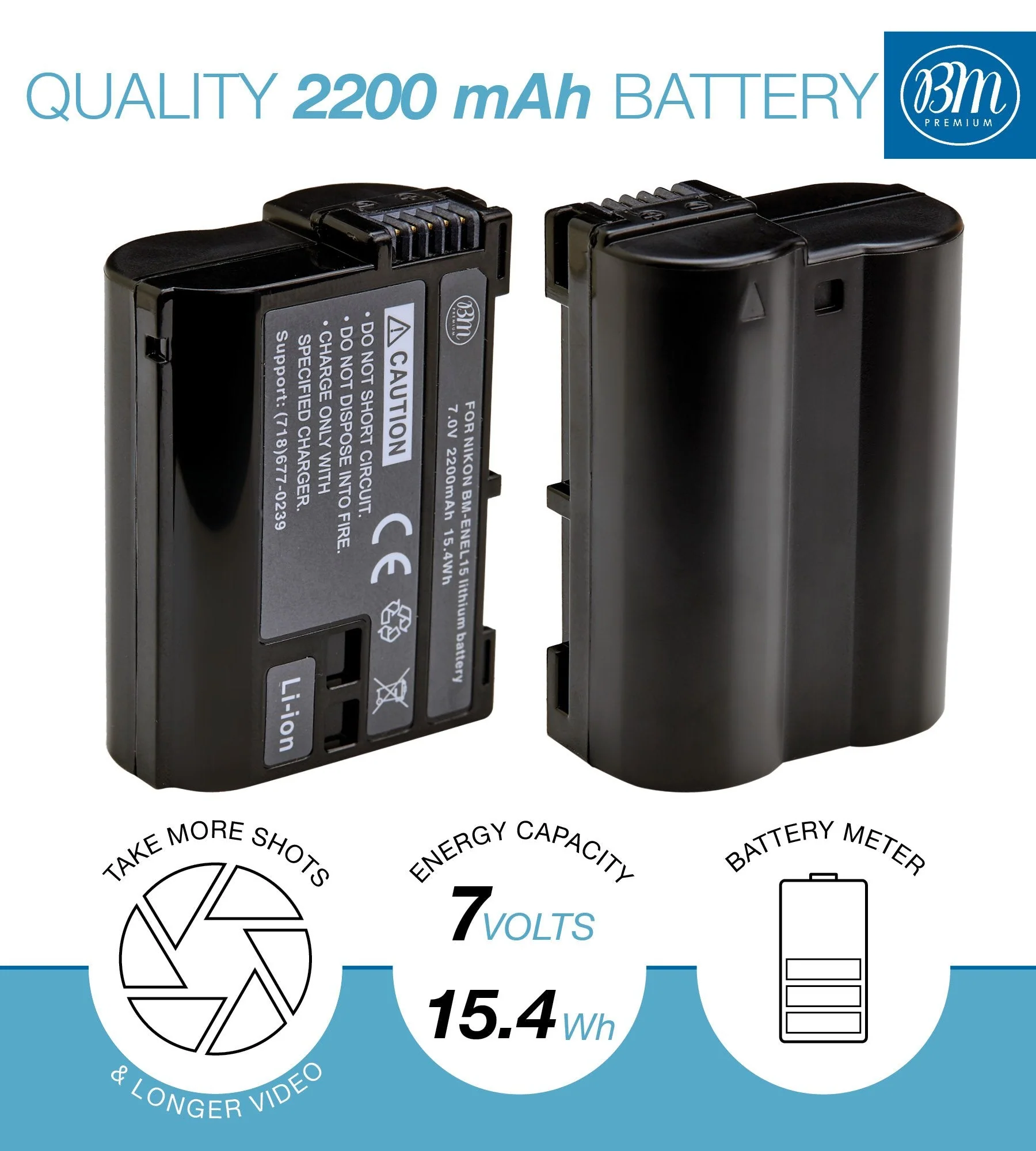 BM Premium 2 Pack of EN-EL15B Batteries and Dual Battery Charger for Nikon Z6, Z7, D780, D850, D7500, 1 V1, D500, D600, D610, D750, D800, D800E, D810, D810A, D7000, D7100, D7200 Digital Cameras - Image 2