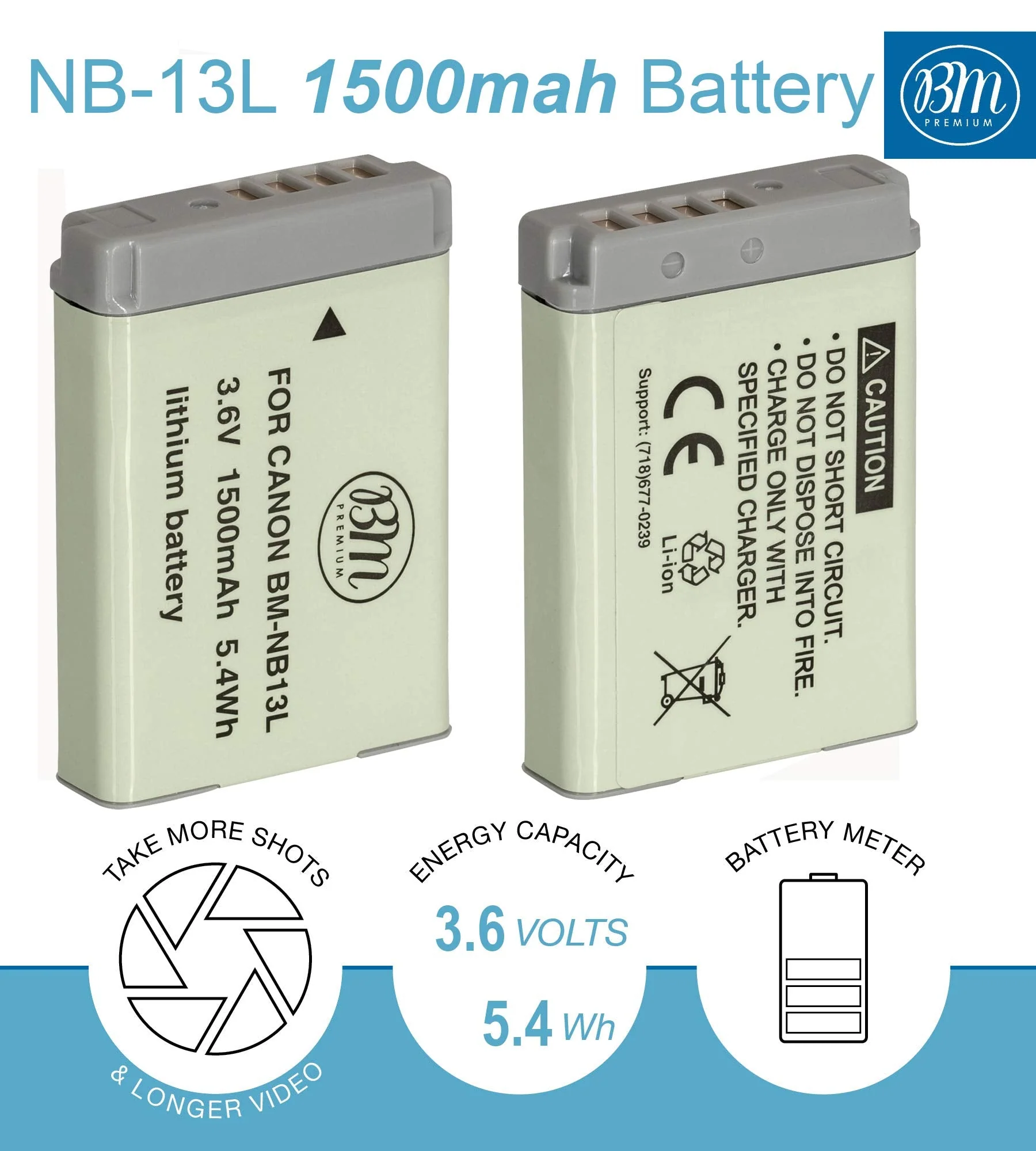 BM Premium NB-13L Battery for Canon PowerShot SX740 HS, G1 X Mark III, G5 X, G5 X Mark II, G7 X, G7 X Mark II, G7 X Mark III, G9 X, G9 X Mark II, SX620 HS, SX720 HS Digital Cameras - Image 2