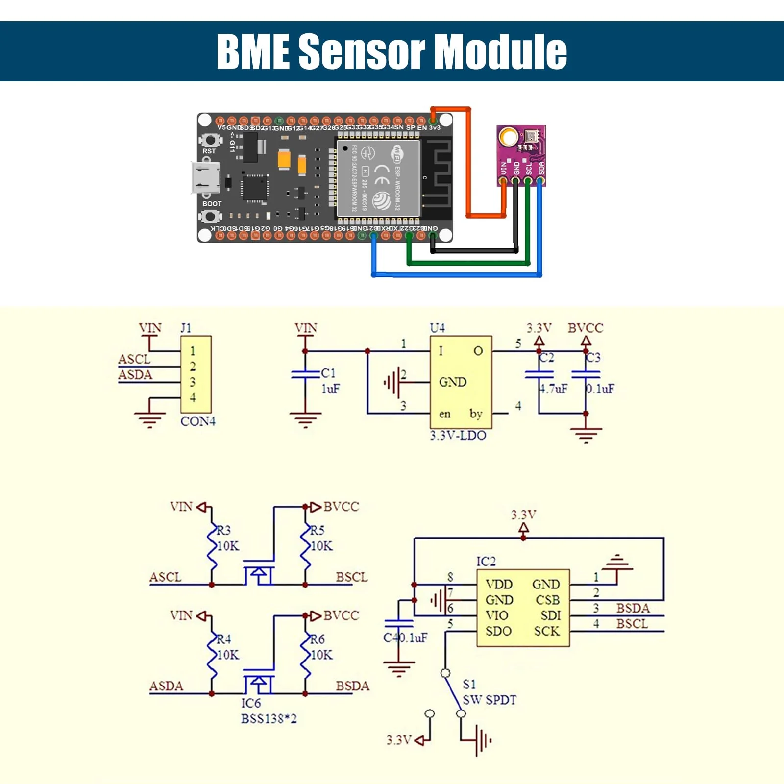 BME 5V Altimeter Module Binghe Pack of 2 BME High Precision Atmospheric Pressure Sensor Module IIC I2C SPI Interface DC 1.8-5V Compatible with Arduino Rasp-Pi - Image 3