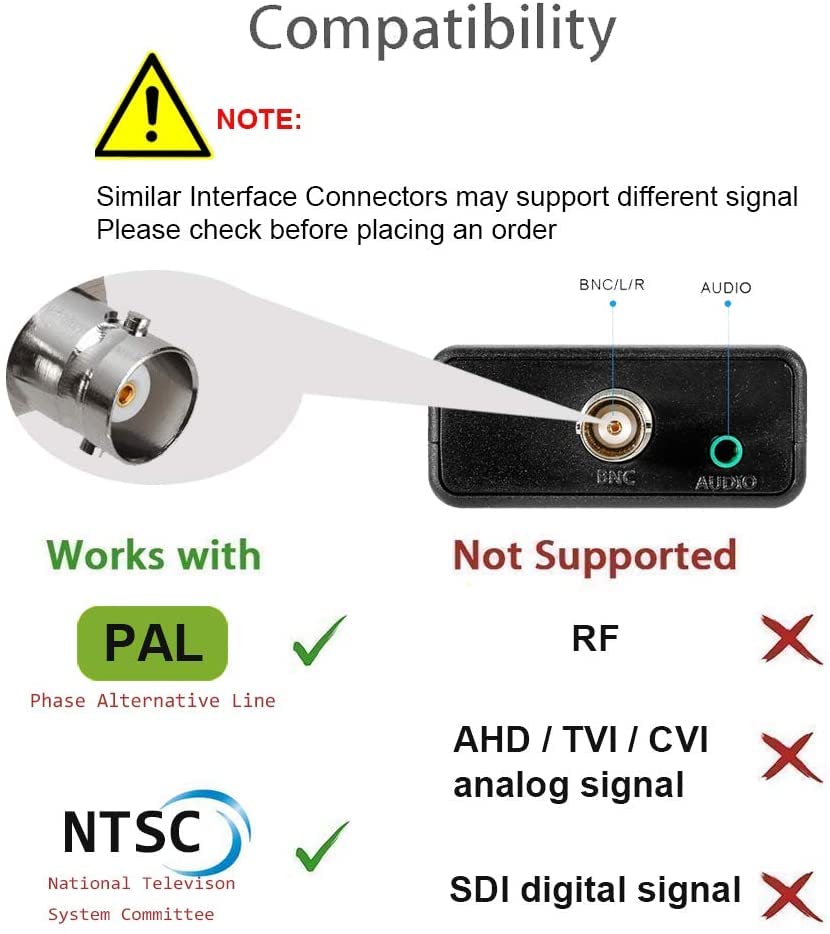BNC to HDMI Converter Coaxial Adapter Coax Connector Composite CVBS BNC Audio Input HDMI 1080P Output for Analog Video Signal of DVRs Surveillance CCTV Security Camera to Computer Projector HD Monitor - Image 3