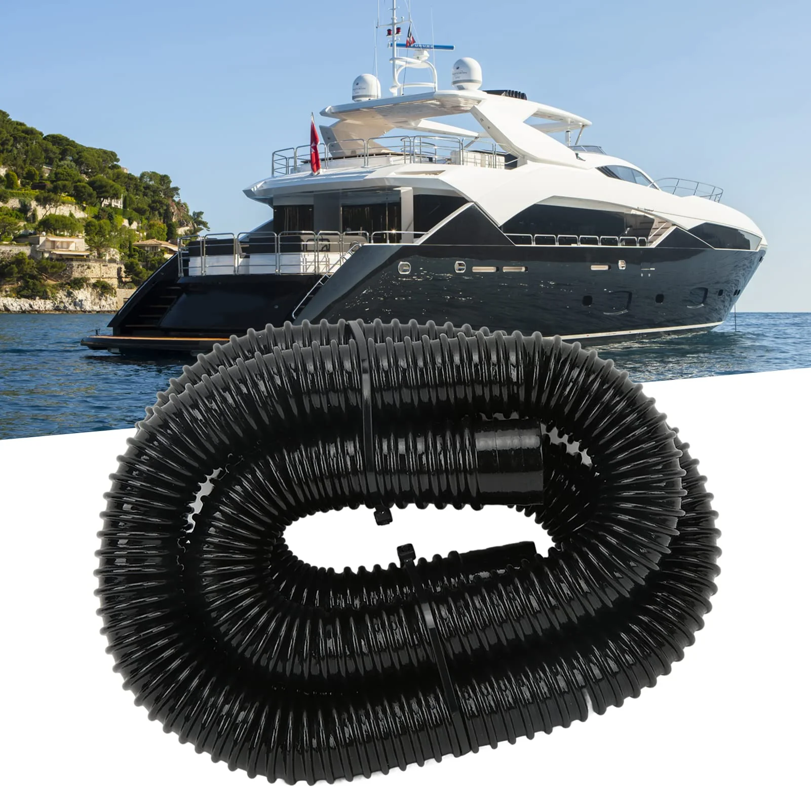 Boat Pump Hose Marine Bilge Pump Installation Kit with Hose Clamps Thru Hull Fitting for Boats Yachts RVs (Black 1 1/8in) Black 1 1/8in - Image 3