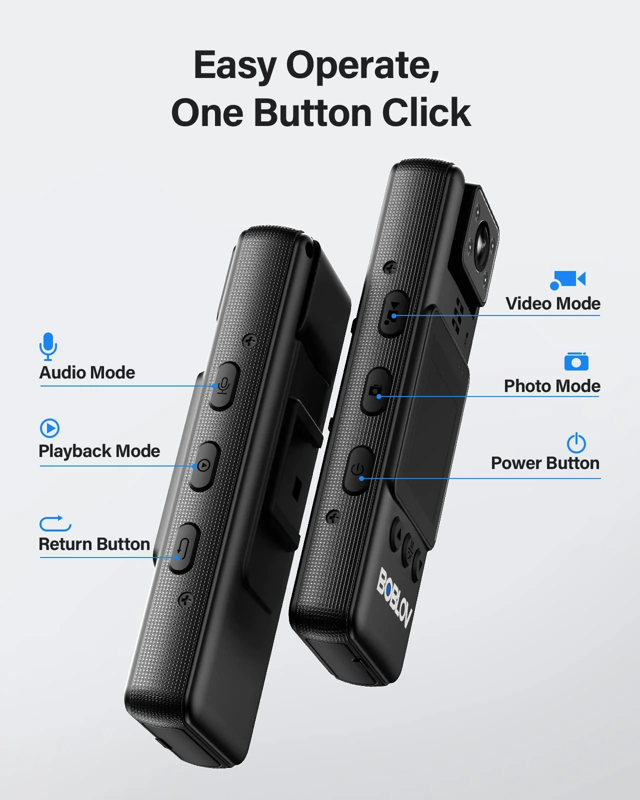 BOBLOV A23 Body Worn Camera, 180° Rotatable Video Camera, 2200mAh Battery with 9Hours Shooting, Night Vision, 1080P, Design for Lecture, Fishing, or Delivery(Memory Card Not Included) - Image 5