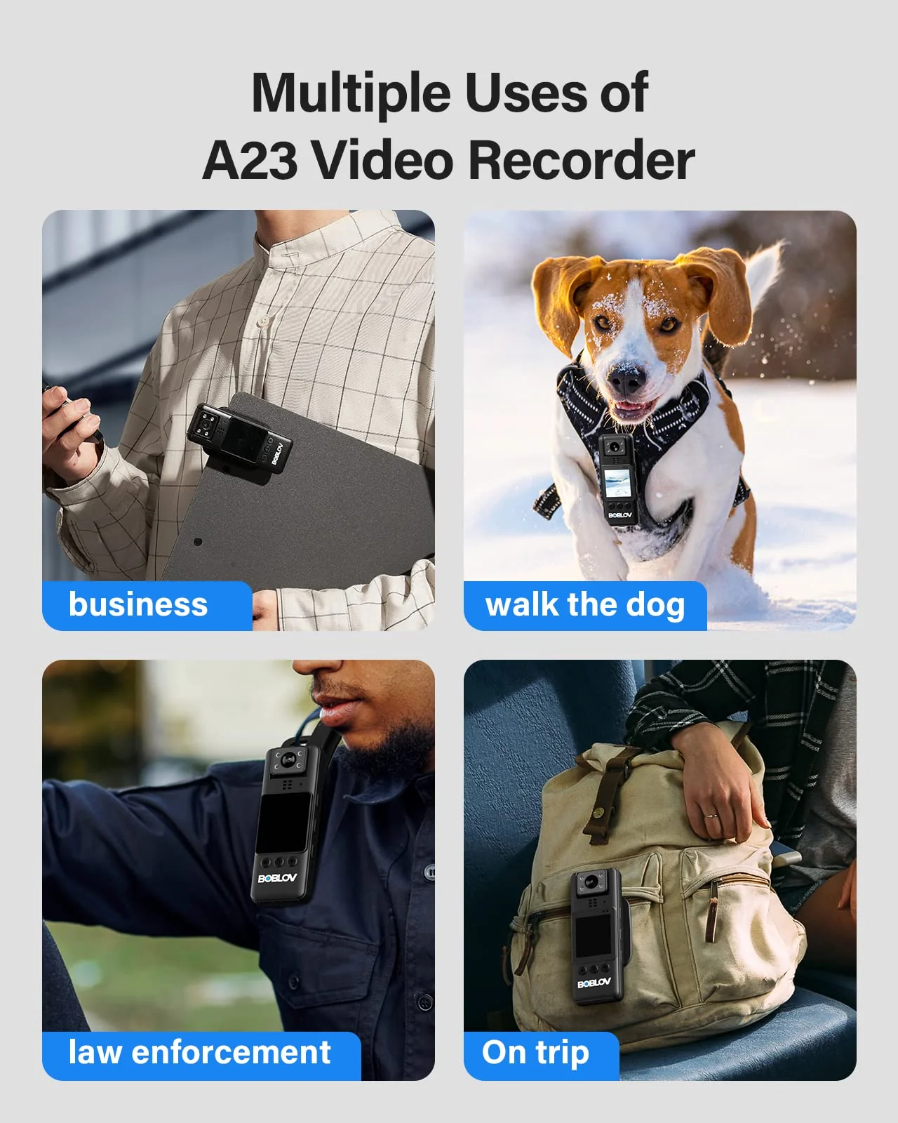 BOBLOV A23 Body Worn Camera, 180° Rotatable Video Camera, 2200mAh Battery with 9Hours Shooting, Night Vision, 1080P, Design for Lecture, Fishing, or Delivery(Memory Card Not Included) - Image 6