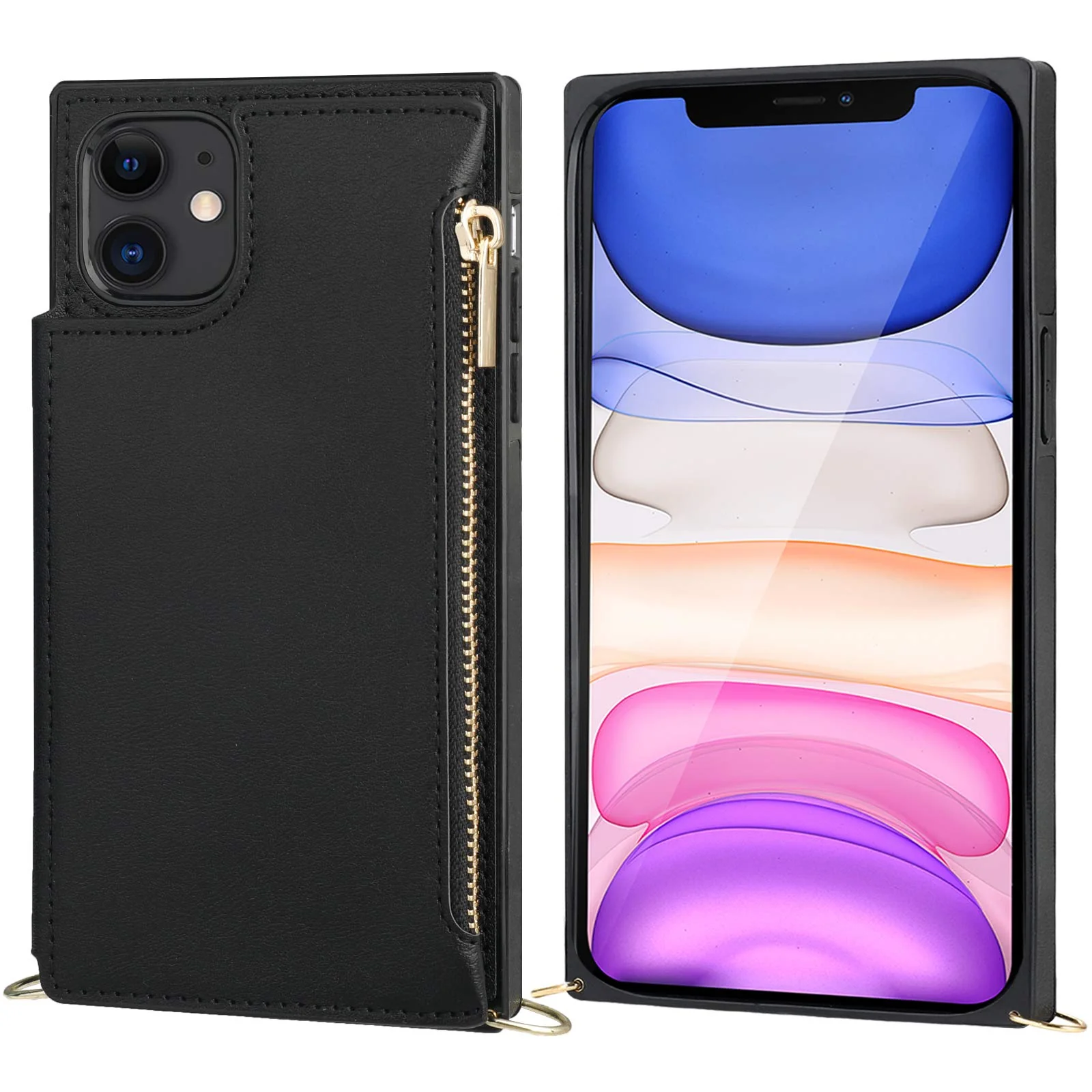 Bocasal Crossbody Wallet Case for iPhone 11 with Card Holder,Zipper Card Slot Protector Shockproof Purse Cover with Removable Cross Body Strap 6.1 Inch(Black) Black For iPhone 11 6.1 inch display - Image 5
