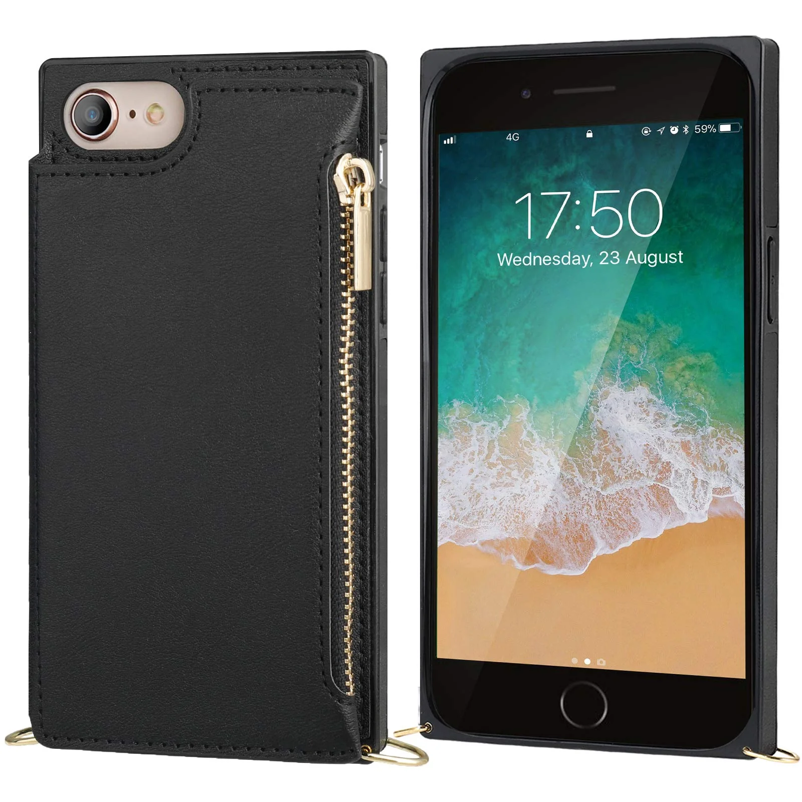 Bocasal Crossbody Wallet Case for iPhone SE 2022/SE 2020/7/8 with Card Holder,Zipper Card Slot Protector Shockproof Purse Cover with Removable Cross Body Strap 4.7 Inch(Black) Black For iPhone 7/8/SE3 2022/SE2 2020(4.7 inch display) - Image 5